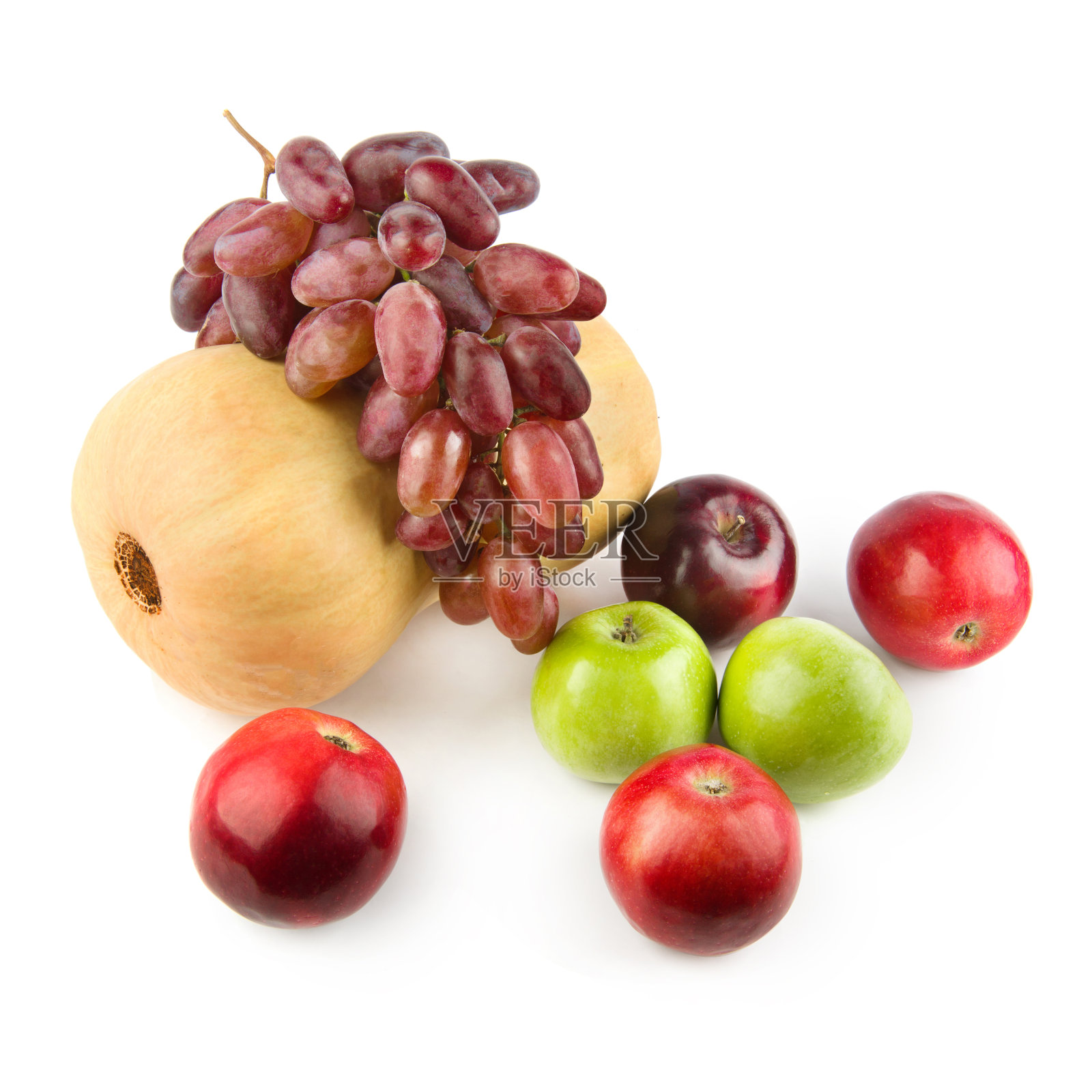 白色上孤立的一组果实。照片摄影图片