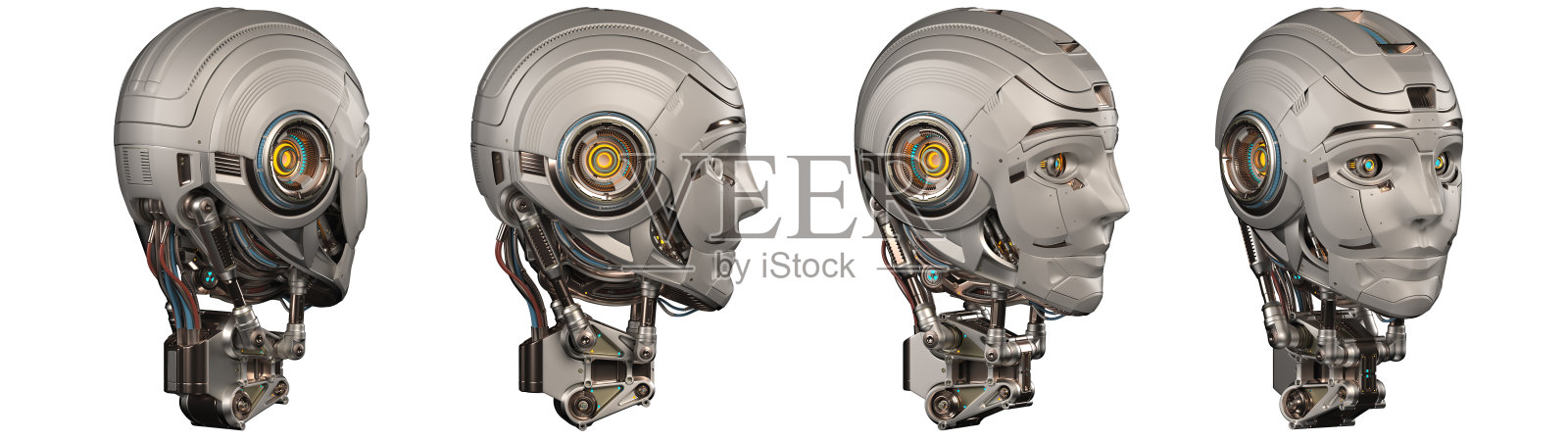 一套4个机器人头照片摄影图片