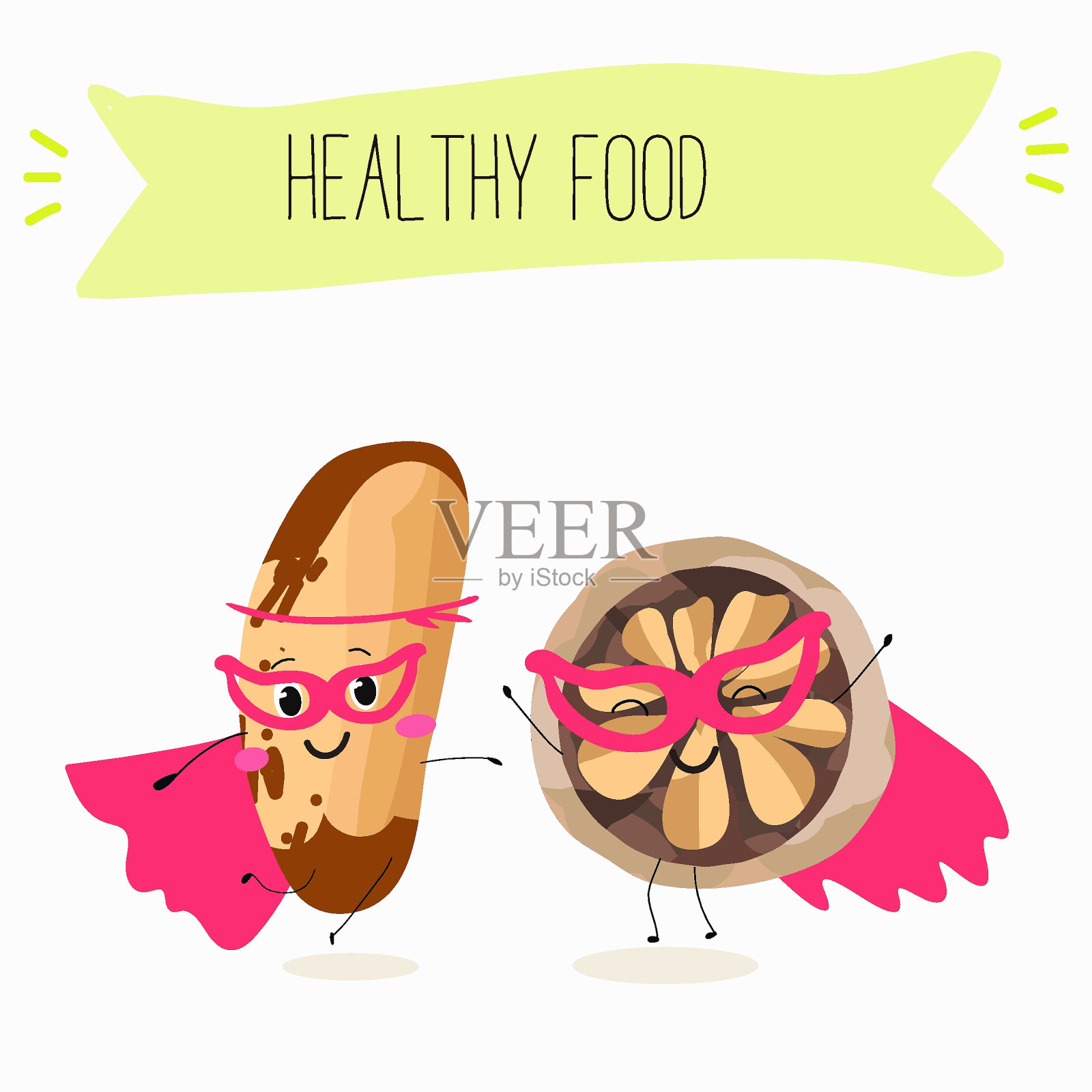 可爱的巴西坚果卡通人物与不同的活动。平面矢量插图，有趣的坚果。有机食品。抗氧化剂。插画图片素材