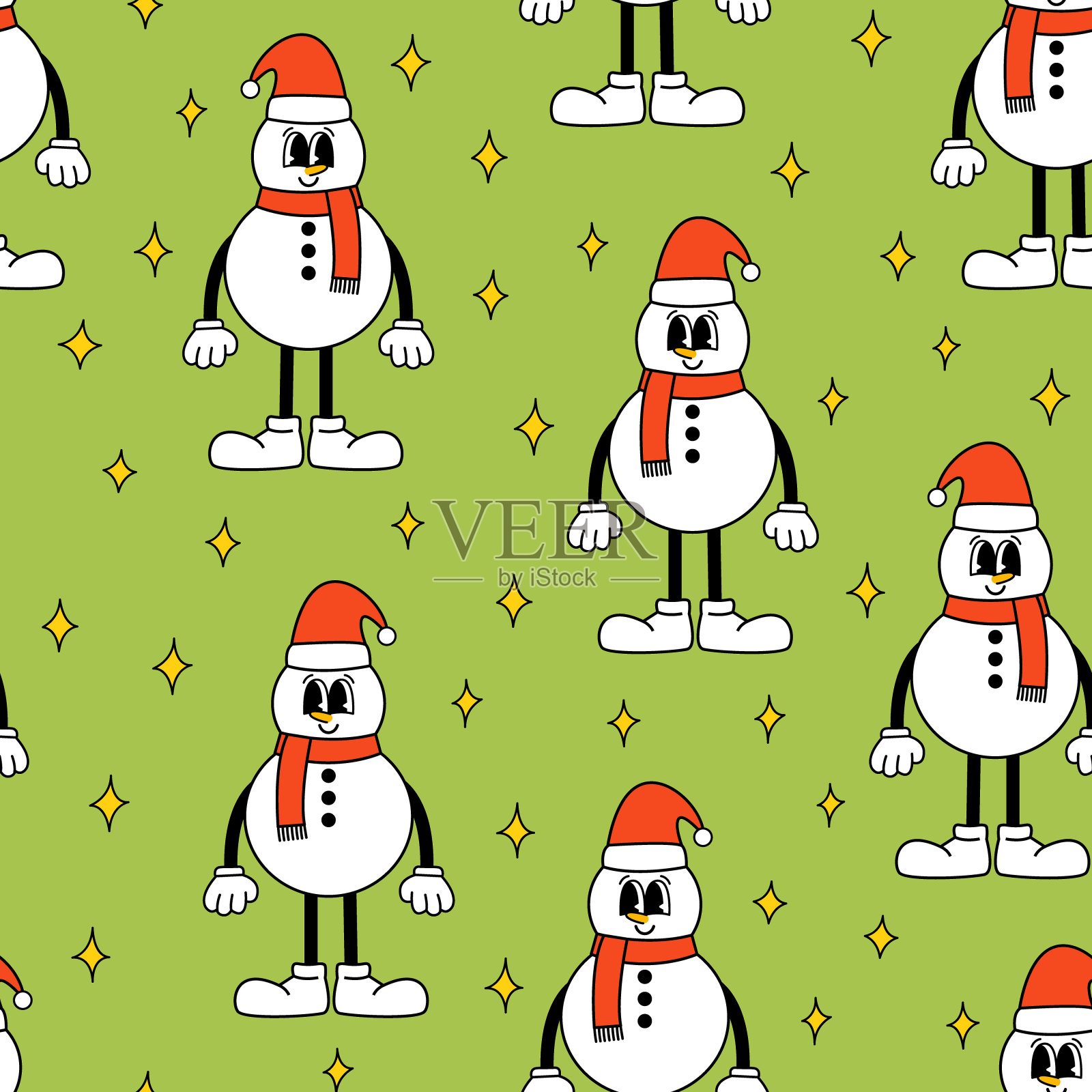 无缝图案与圣诞雪人和星星插画图片素材