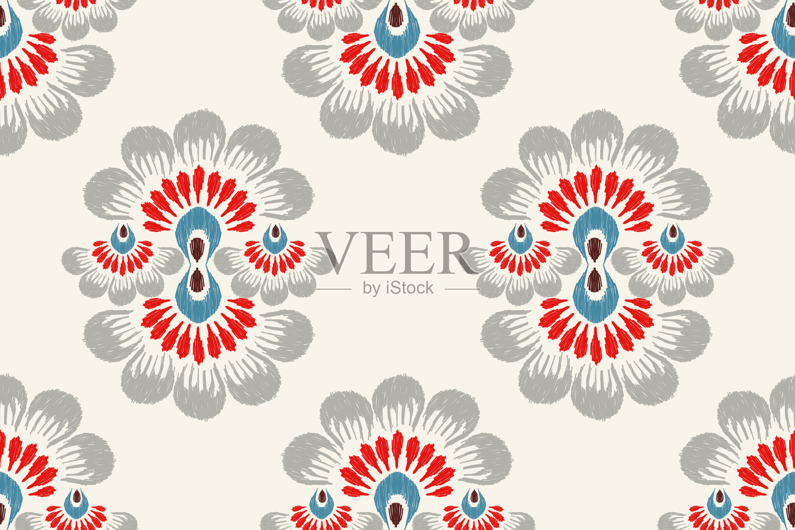 印度Ikat花佩斯利无缝图案插画图片素材