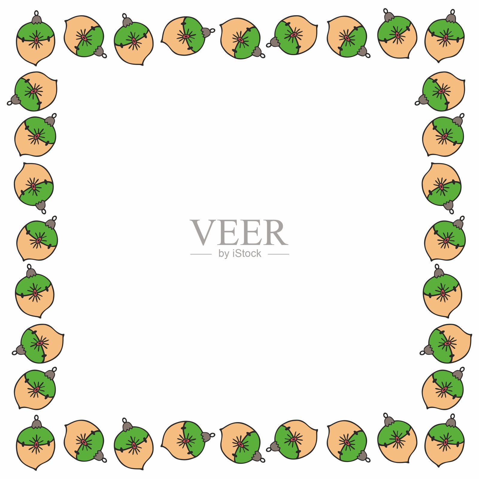 印有圣诞球或玩具的横幅。孤立在白色背景上。空的空间。框架或边框。插画图片素材