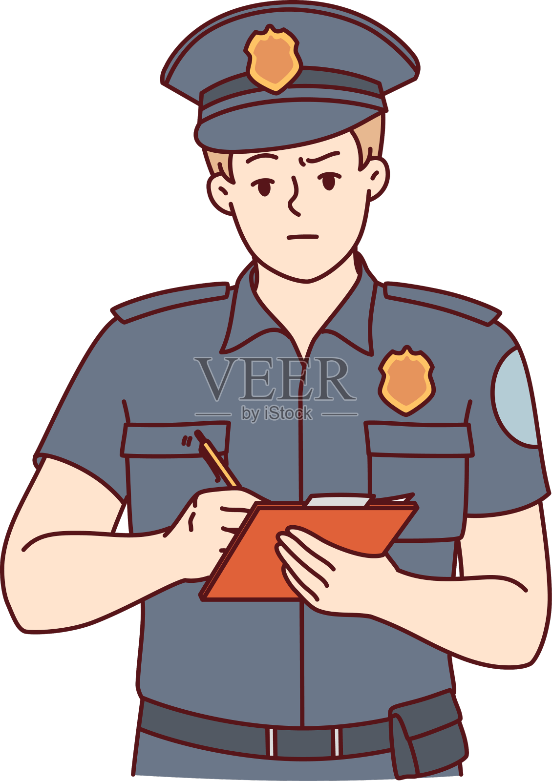 穿着警服的男侦探在做笔记设计元素图片