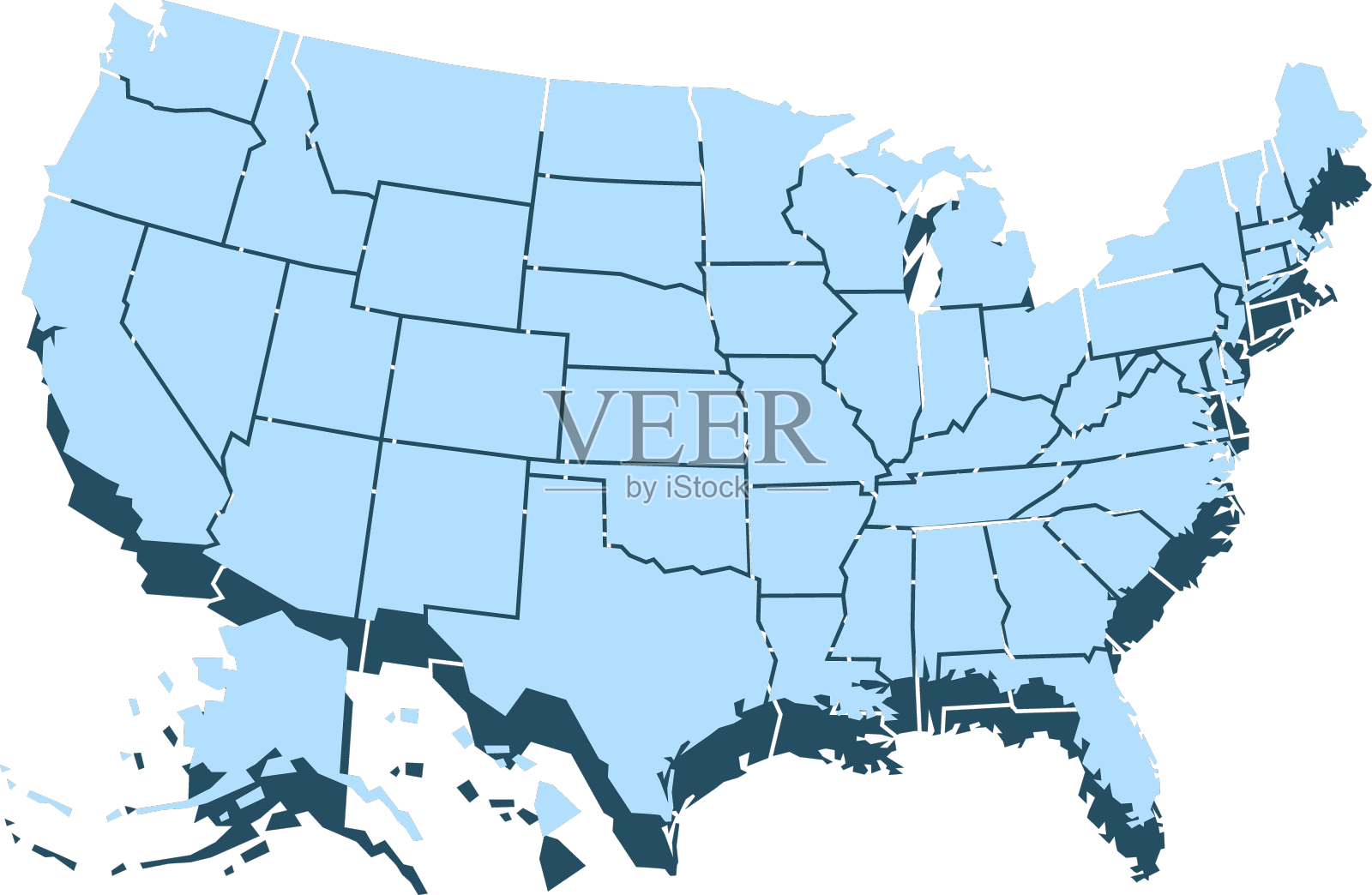 美国单色蓝色地图设计元素图片