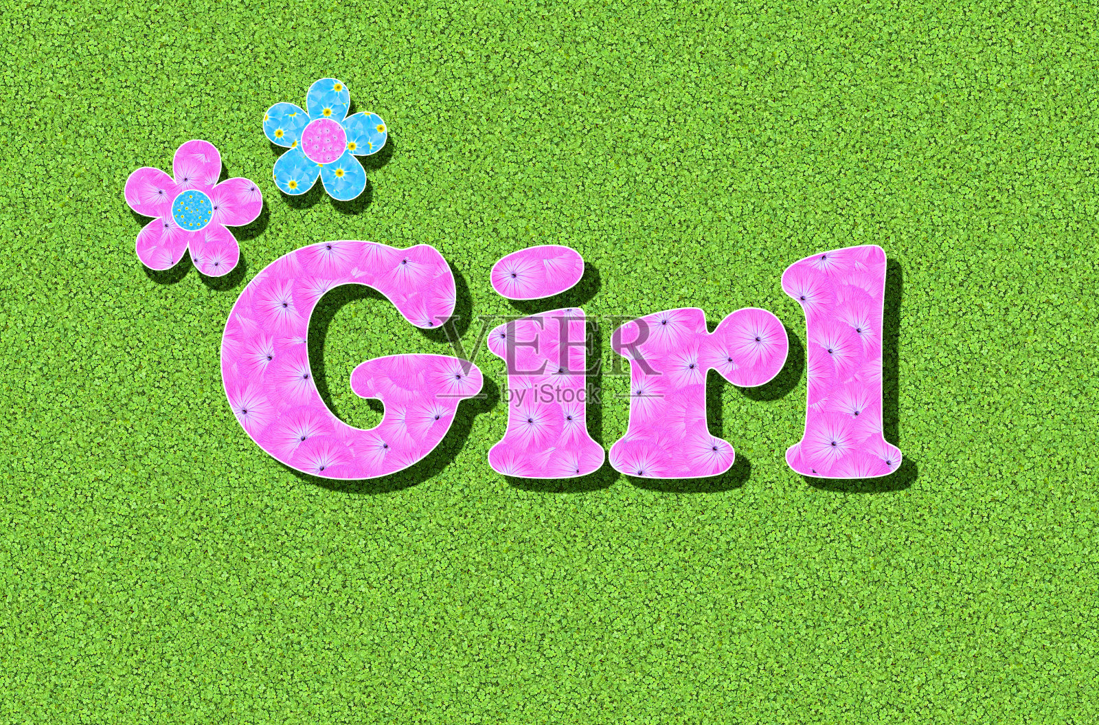 英文单词Girl，用粉红色的花写的照片摄影图片