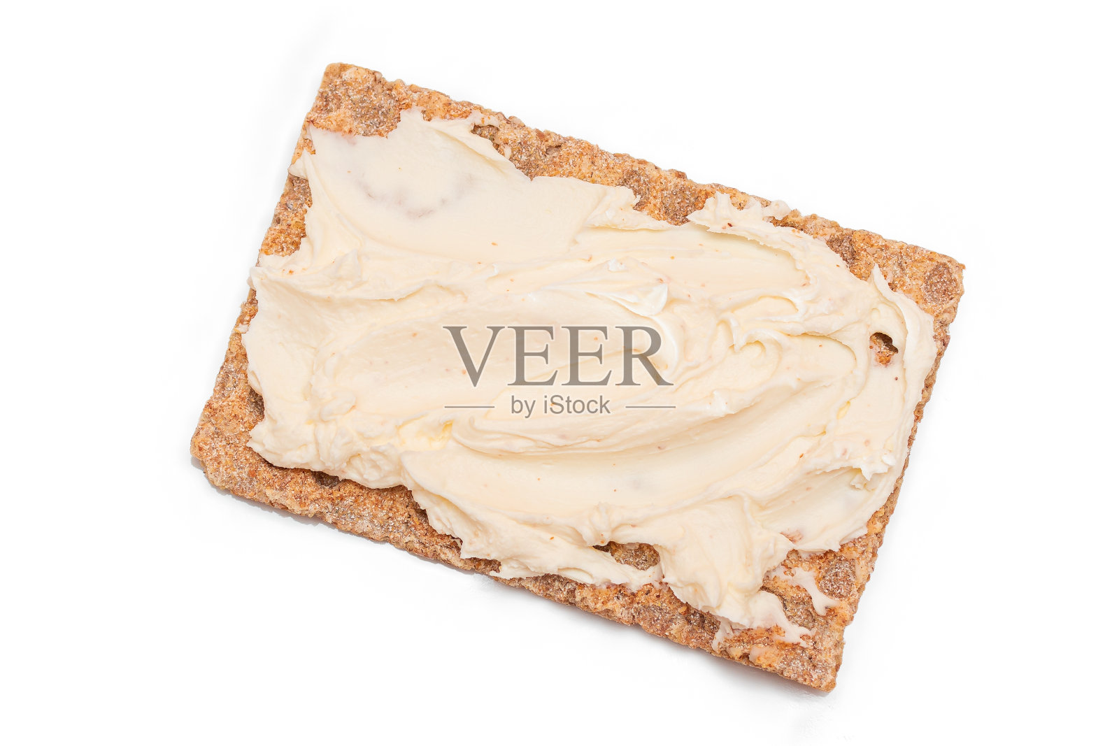 全谷物脆面包与奶油奶酪-分离照片摄影图片