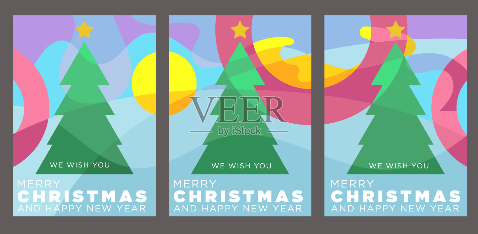 圣诞树抽象集矢量插图插画图片素材