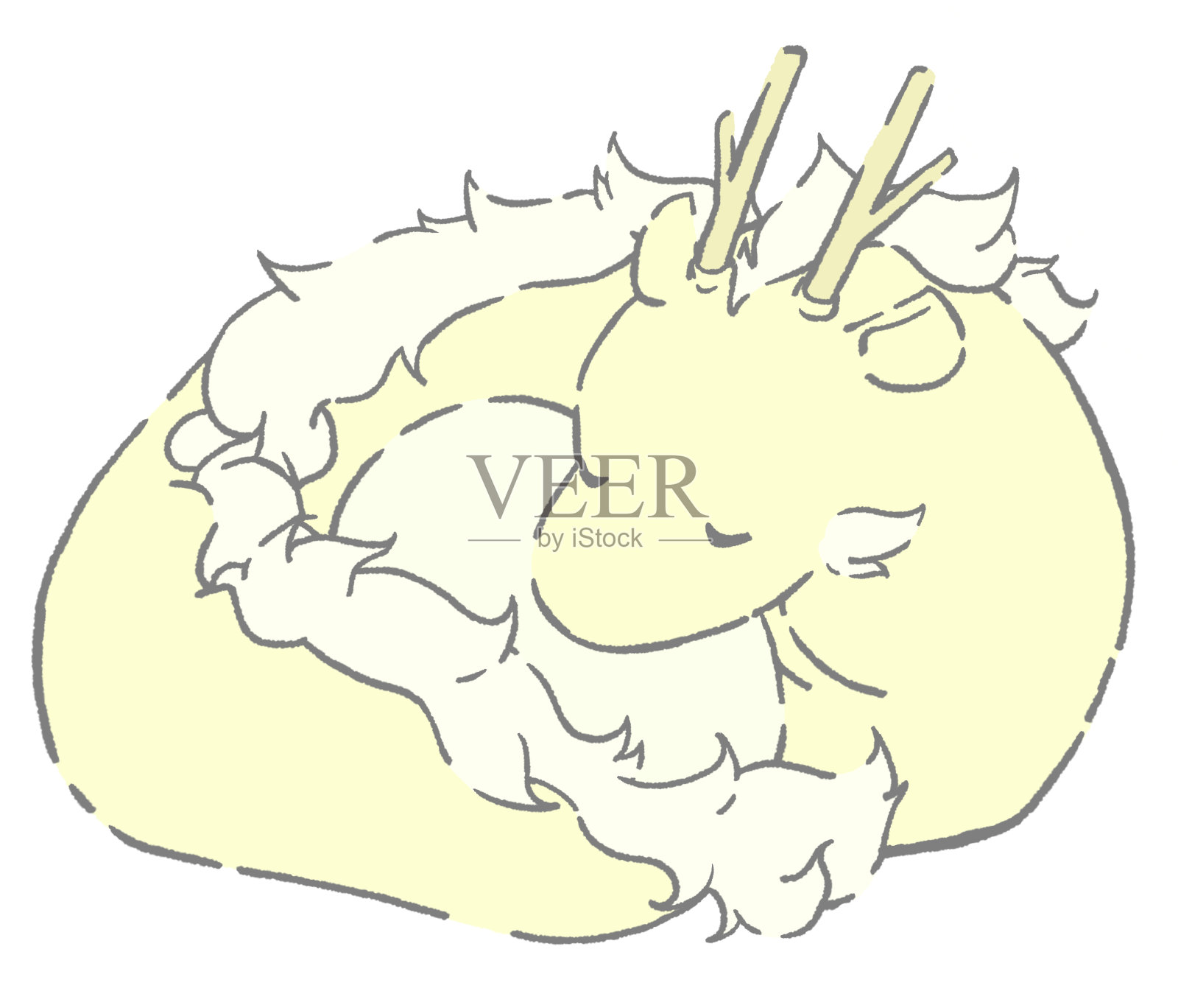 龙抱着蛋，表情平静插画图片素材