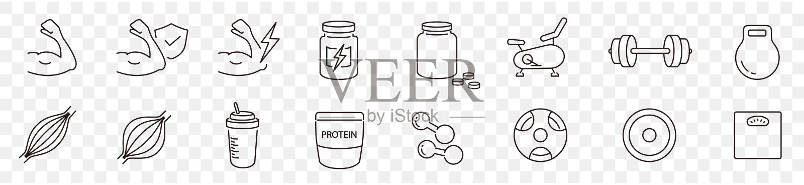 蛋白质，健身房，健美，健身，健康，肌肉可编辑的笔画图标集收集向量插画图片素材