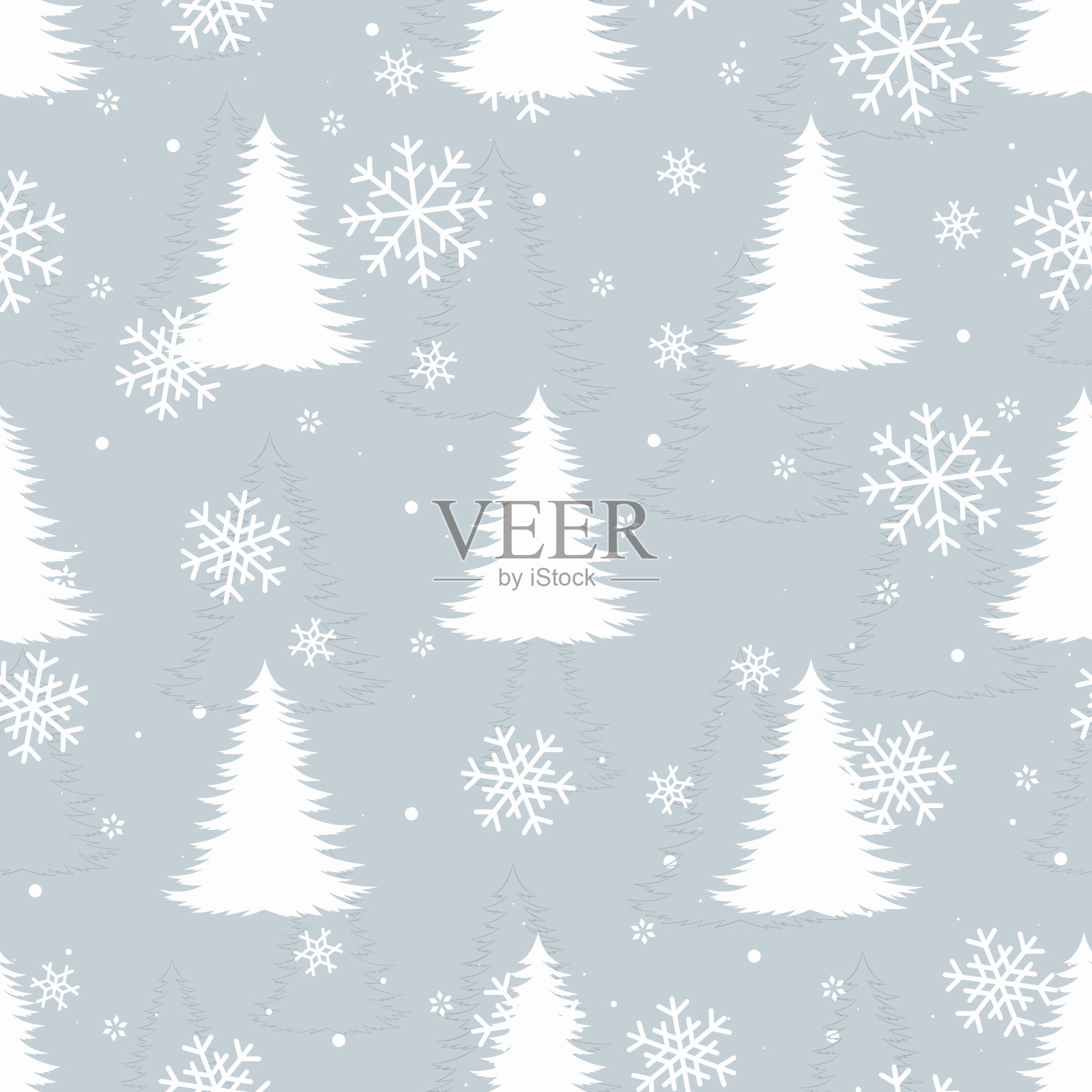 无缝冬季图案与白色的松树和雪。矢量插图织物印刷，纺织品，壁纸，包装纸。插画图片素材