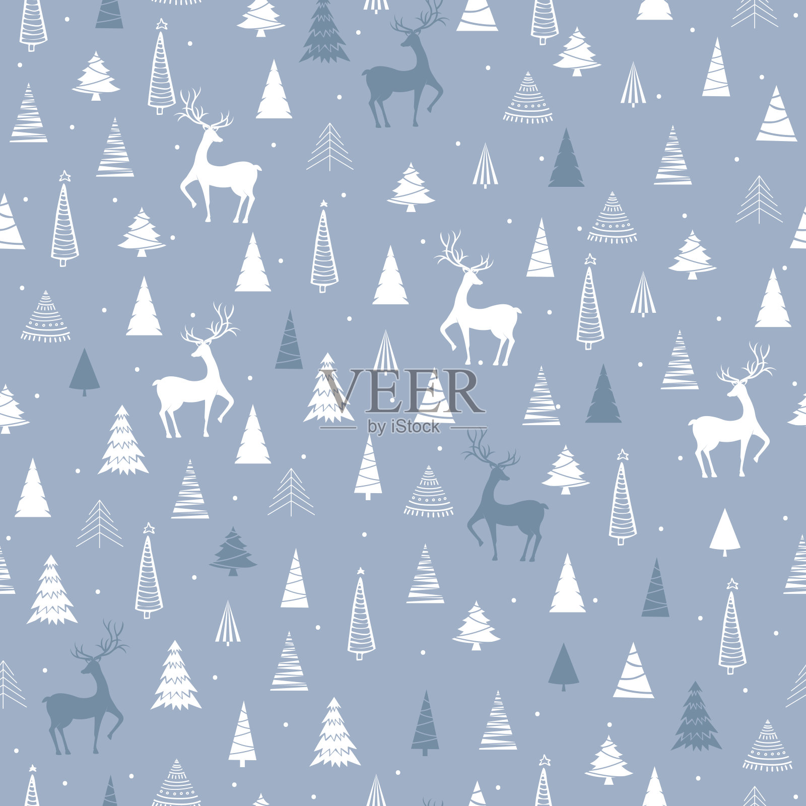 无缝矢量模式与圣诞树，鹿和雪。可用于织物，手机壳和包装纸。插画图片素材