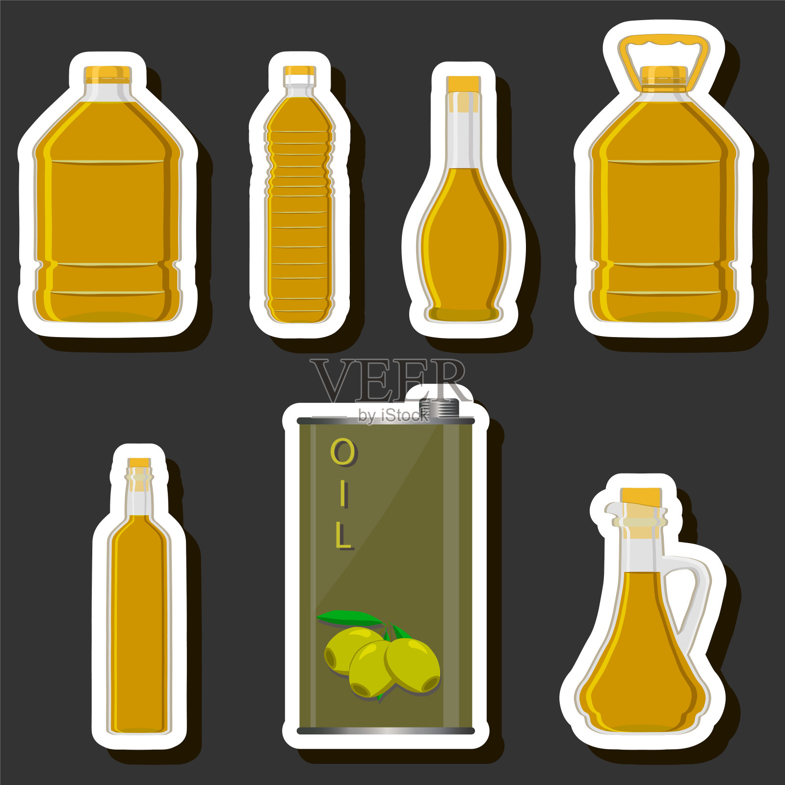 主题插图大工具箱油在不同的玻璃瓶烹饪食物插画图片素材