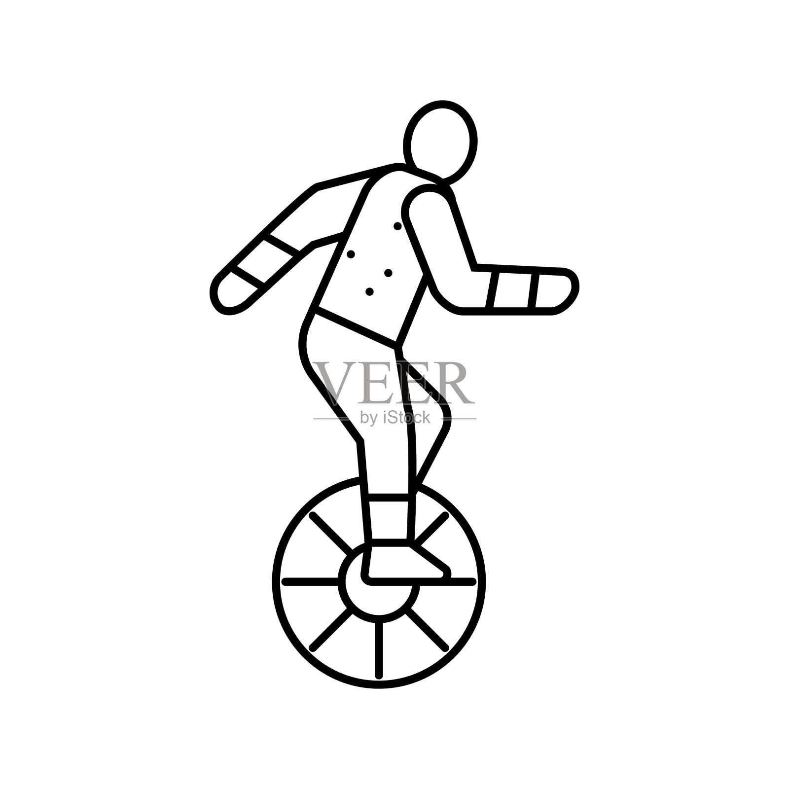 独轮车狂欢节复古秀线图标矢量插图插画图片素材