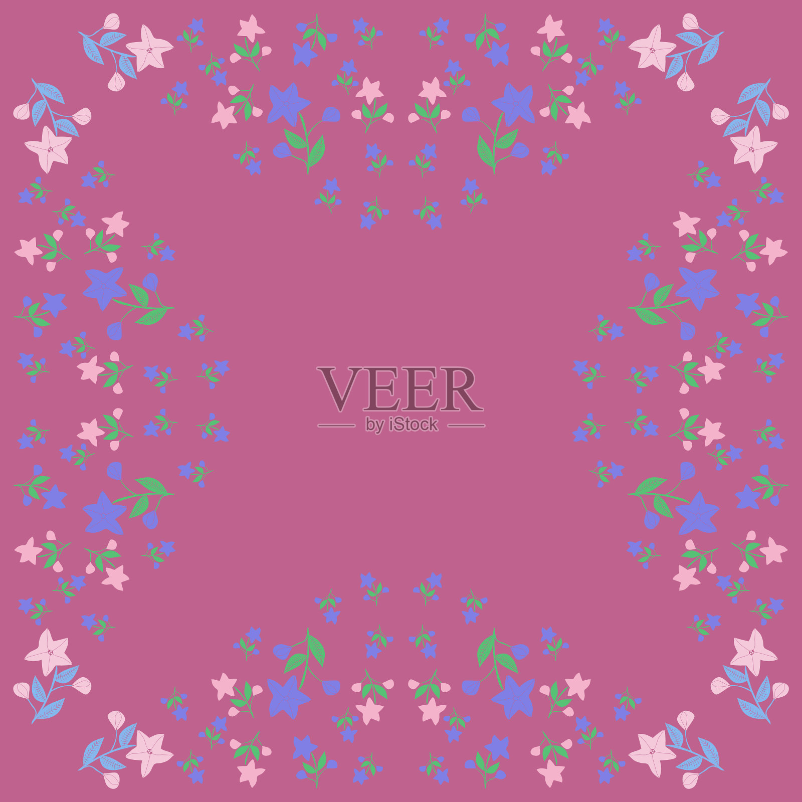 装饰枝与桔梗花和芽。手绘。插画图片素材