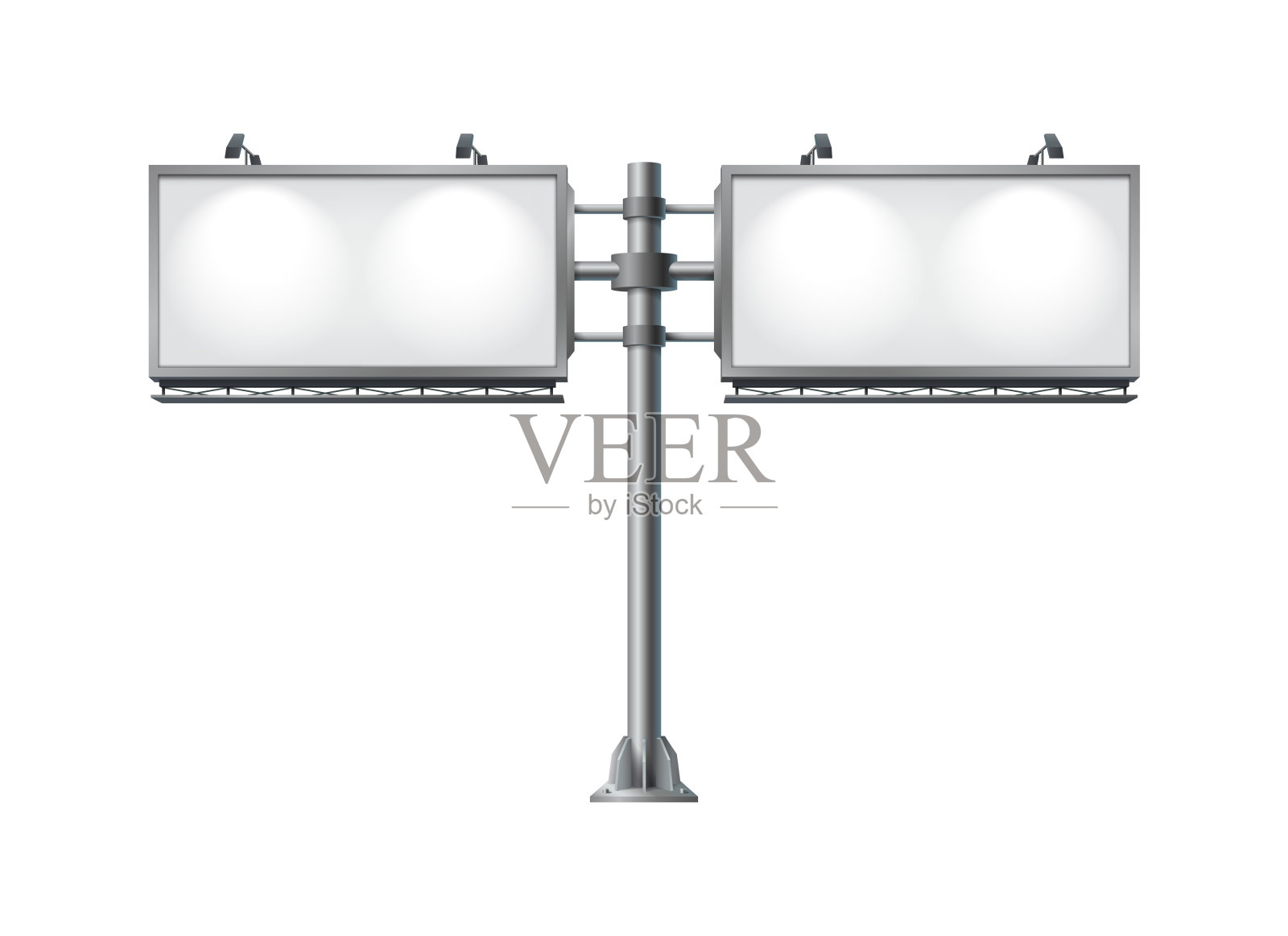 双广告牌上的灯矢量插图点亮杆子插画图片素材