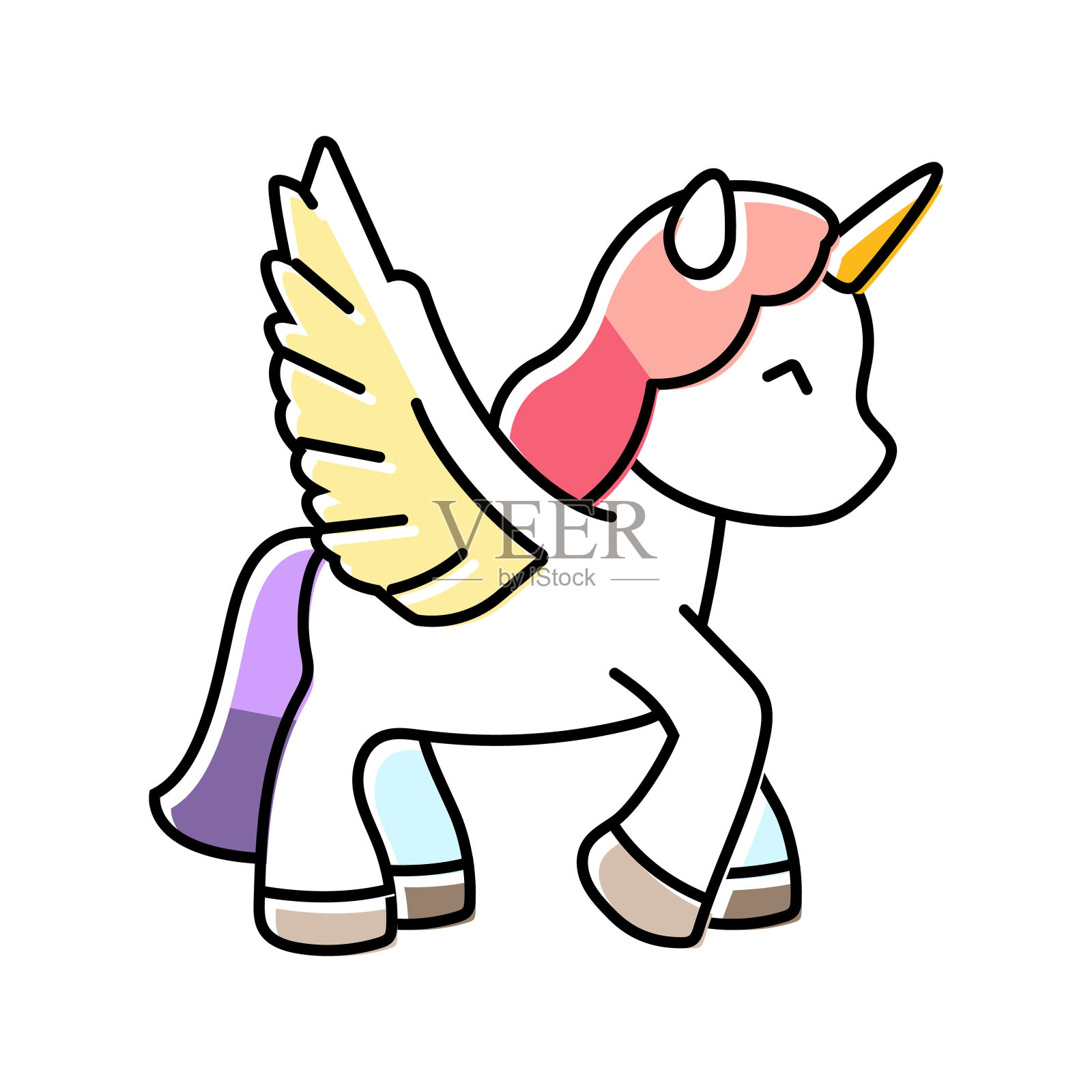 独角兽玩具儿童卧室颜色图标矢量插图插画图片素材