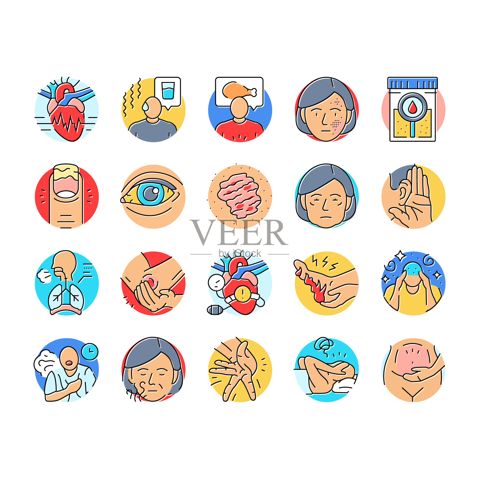 疾病症状健康图标设置载体插画图片素材