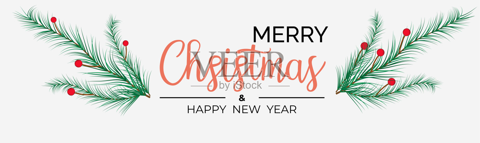 冬季圣诞旗帜与雪花。圣诞文字书法字母矢量和松树轮廓插图。插画图片素材