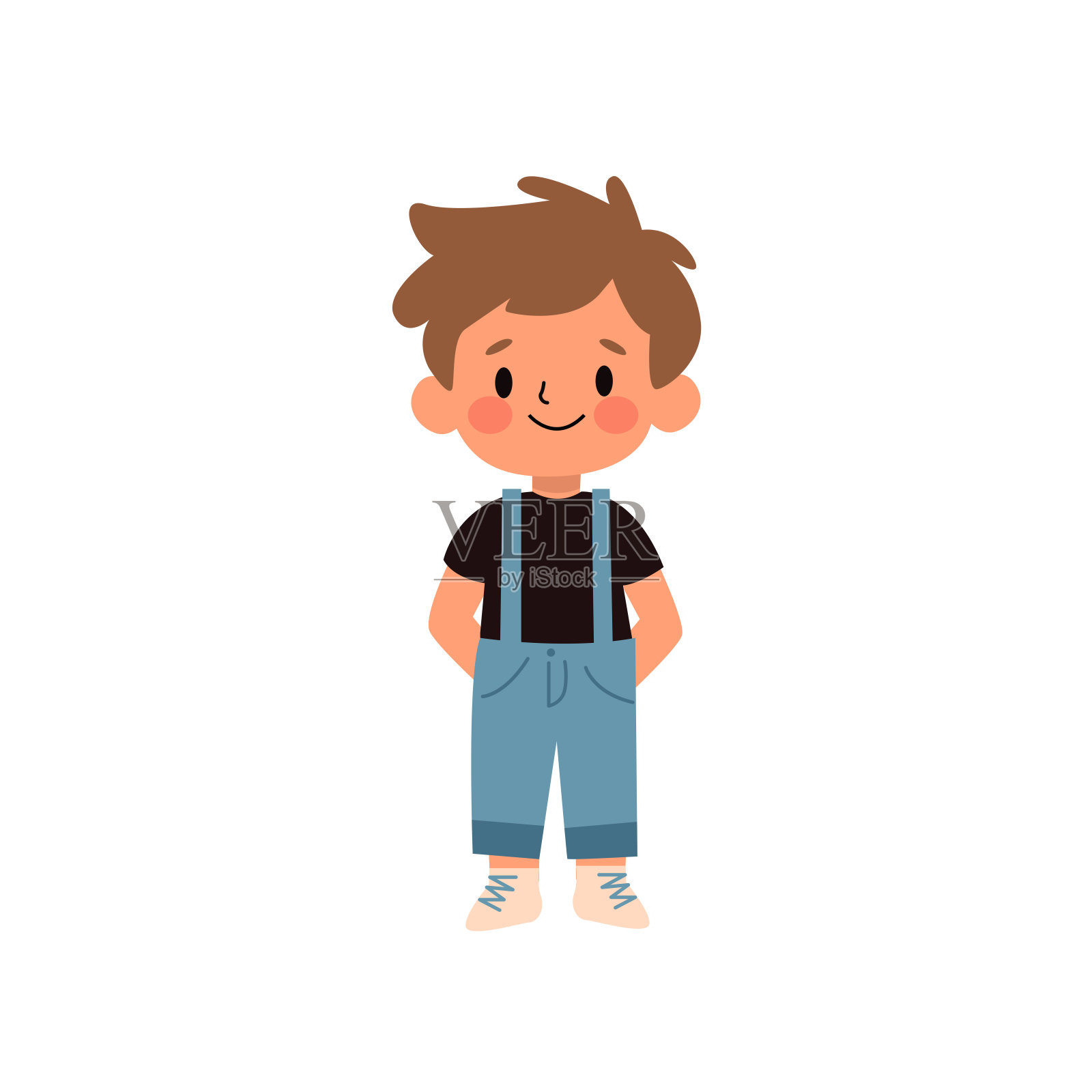 可爱的小男孩卡通矢量插图孤立的白色背景。插画图片素材