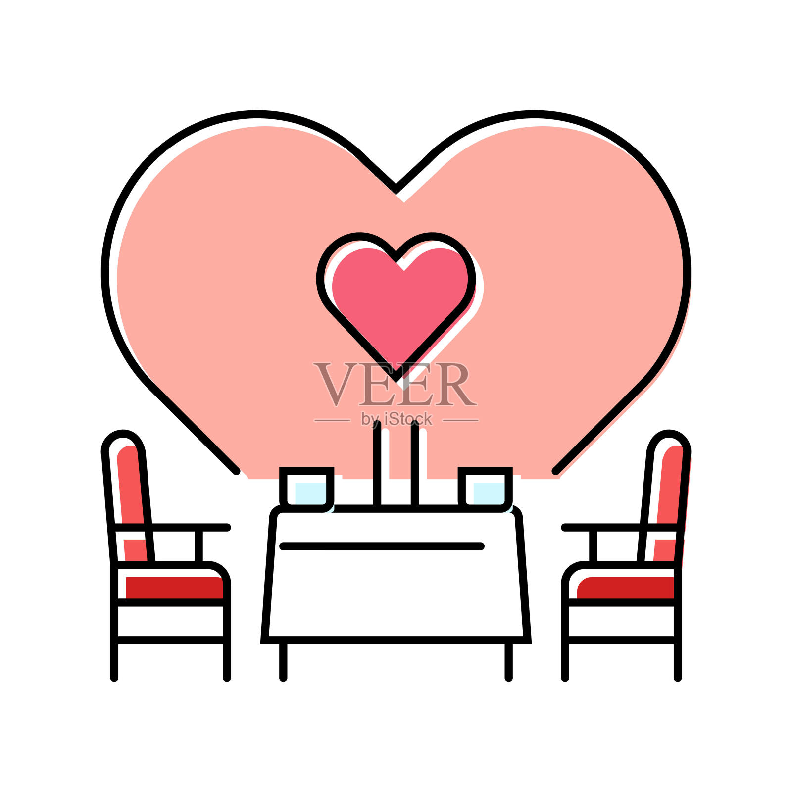 浪漫的晚餐爱的颜色图标矢量插图插画图片素材