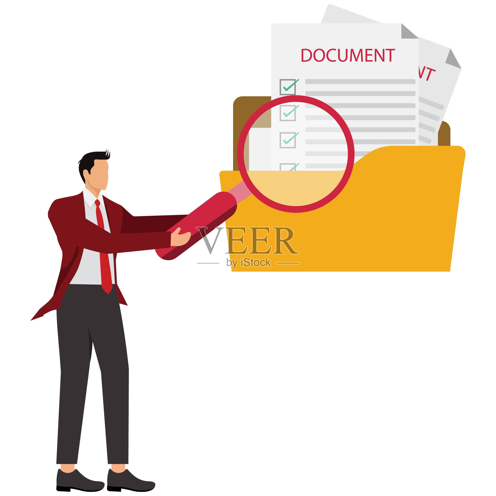 采购产品文件，放大镜，监视，探索，透明，商人插画图片素材