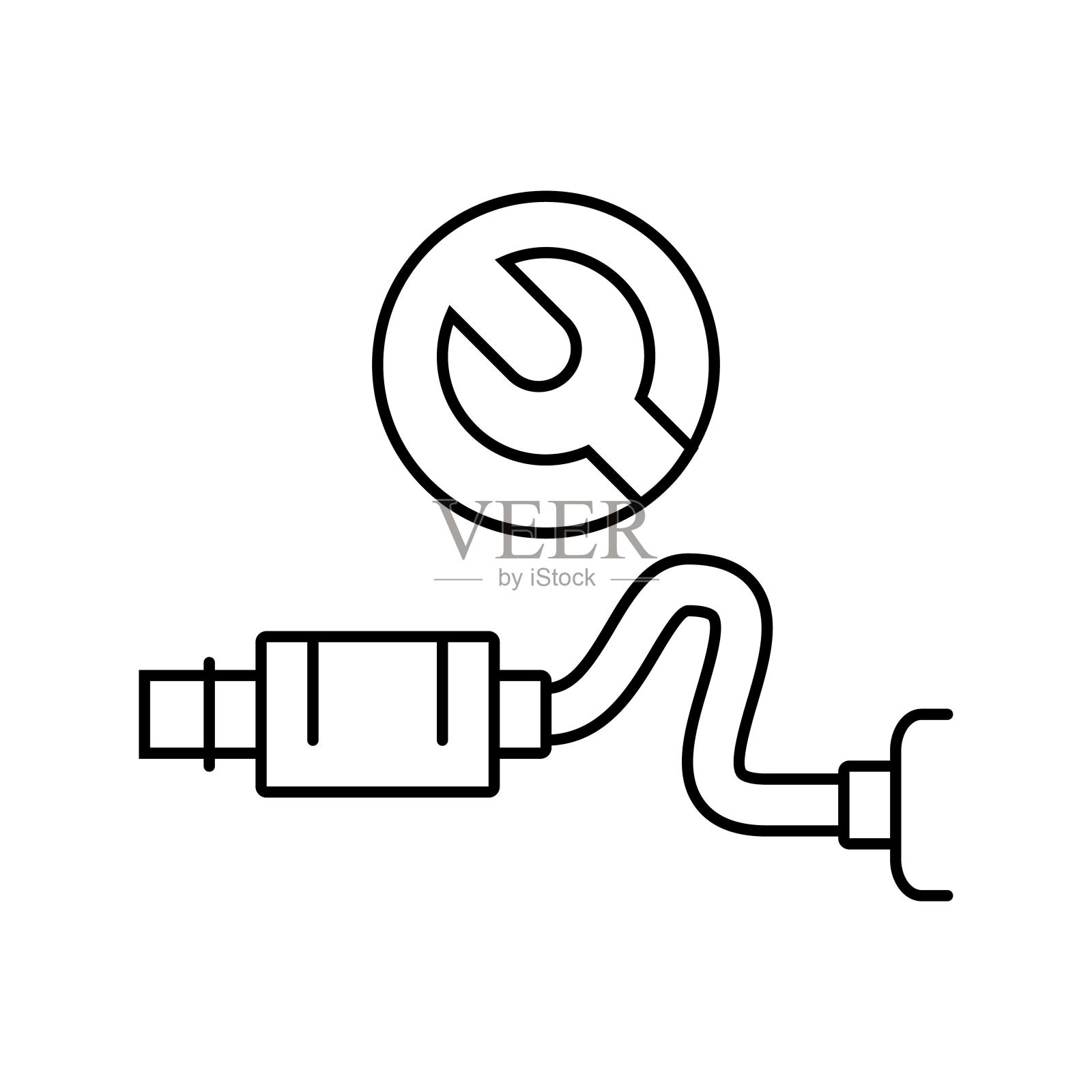 消声器修理汽车技工线图标矢量插图插画图片素材