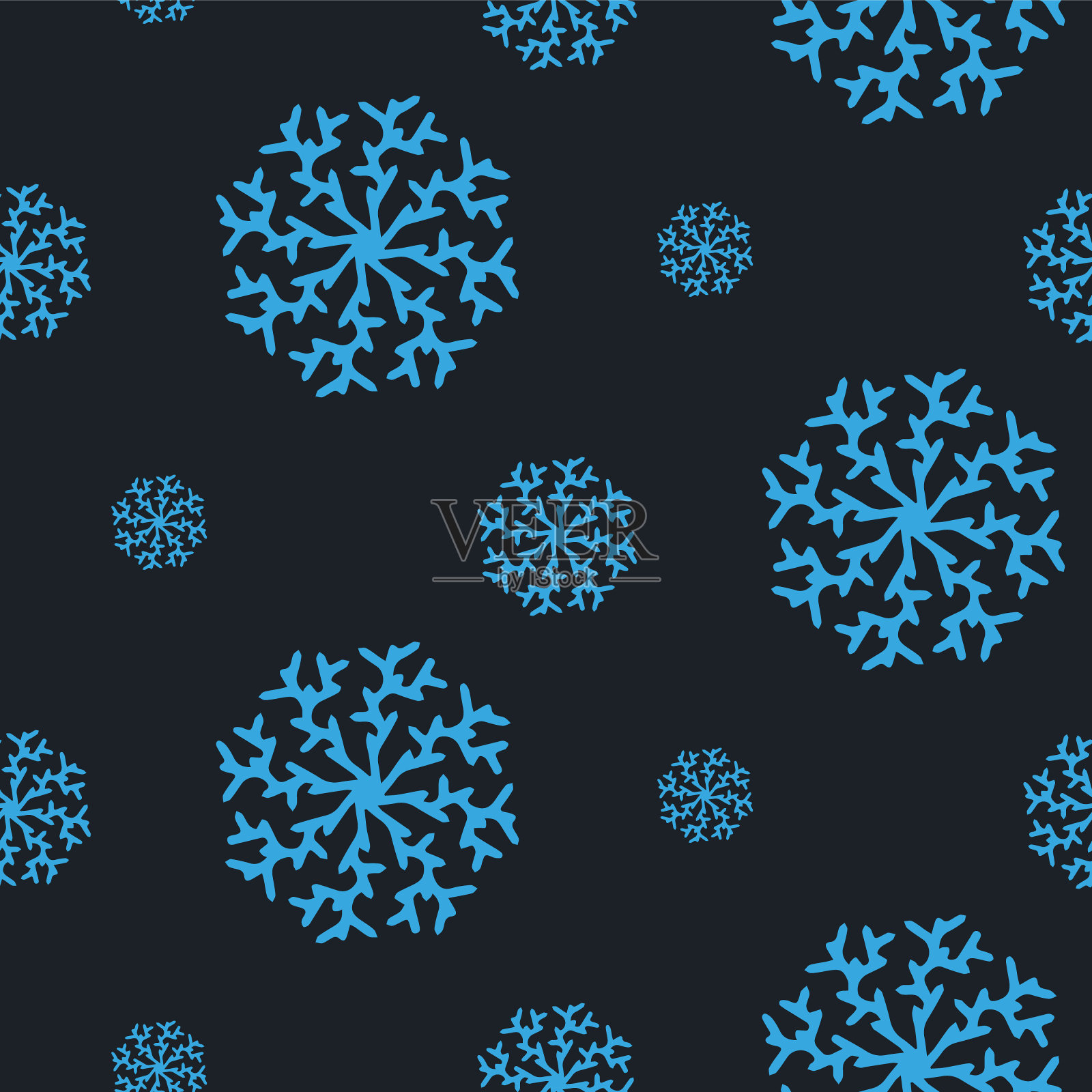 圣诞无缝图案与雪花隔离在黑暗的背景。采购产品新年快乐壁纸和包装季节性设计，纺织品，装饰，贺卡。手绘版画和涂鸦。插画图片素材