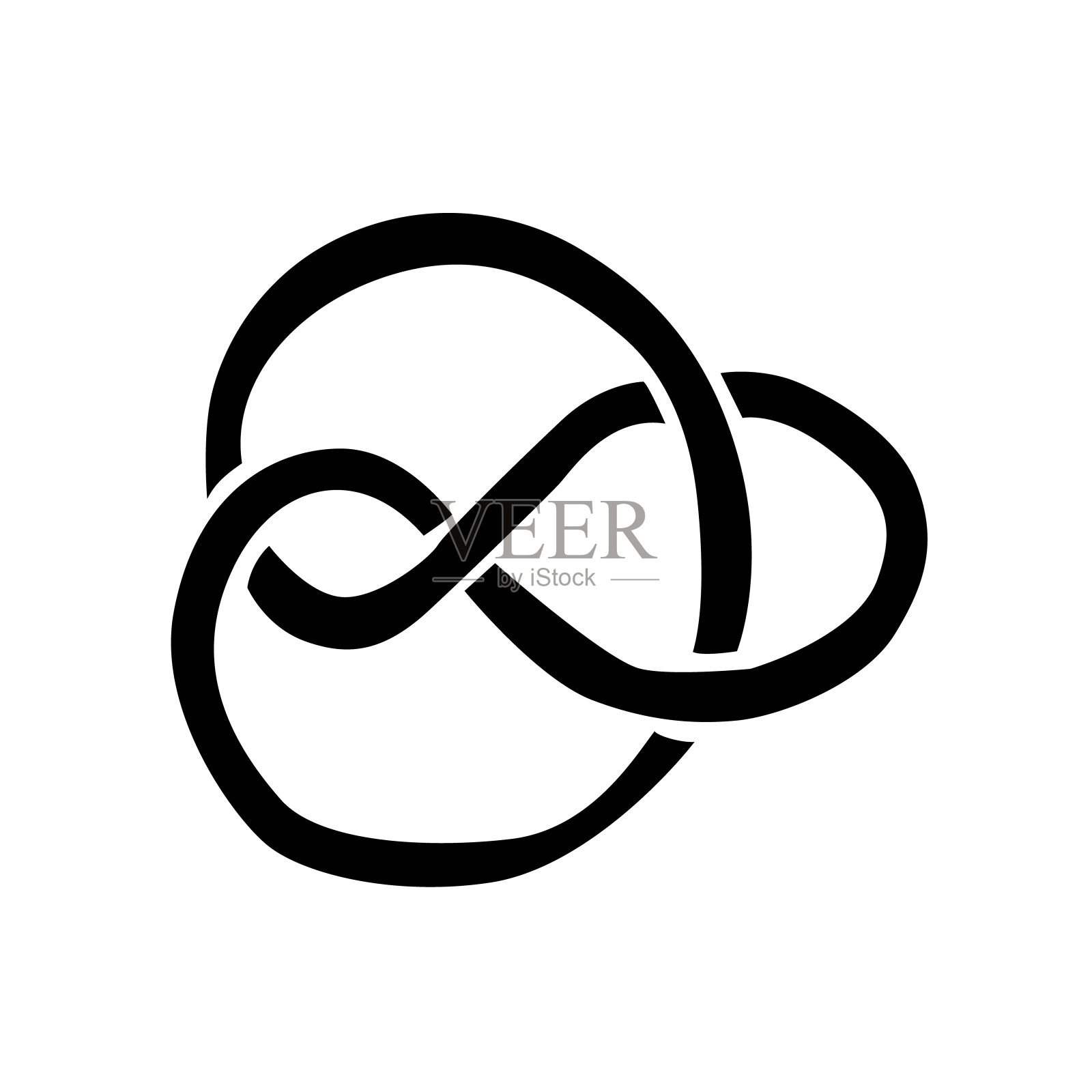 纽结理论。Abstrakt位的。一个黑白图像的无限符号传达了它的简单，优雅，和永恒的连续性。高对比度捕捉到了它流畅的、环环相扣的图案，插画图片素材