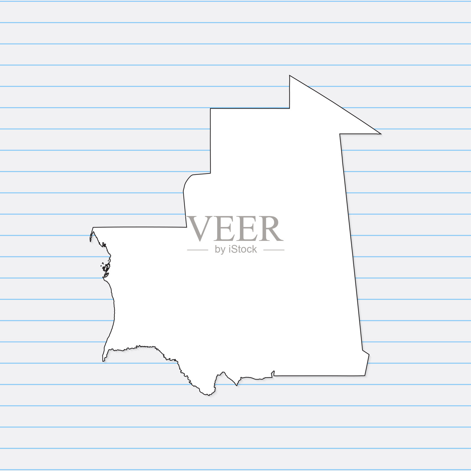 毛里塔尼亚矢量地图白色手绘在一块学校笔记本的背景。矢量插图EPS10插画图片素材