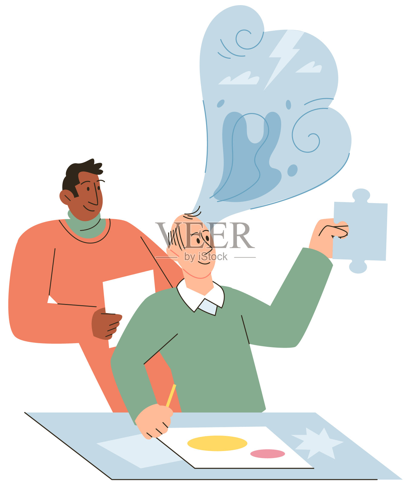 病人接受精神分析和认知行为疗法插画图片素材