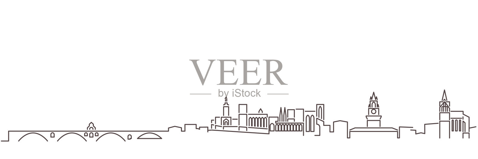 阿维尼翁暗线简单的极简主义天际线与白色背景插画图片素材