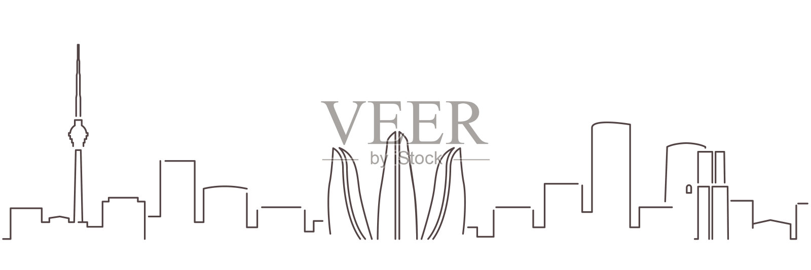 巴库黑线简单的极简主义天际线与白色背景插画图片素材