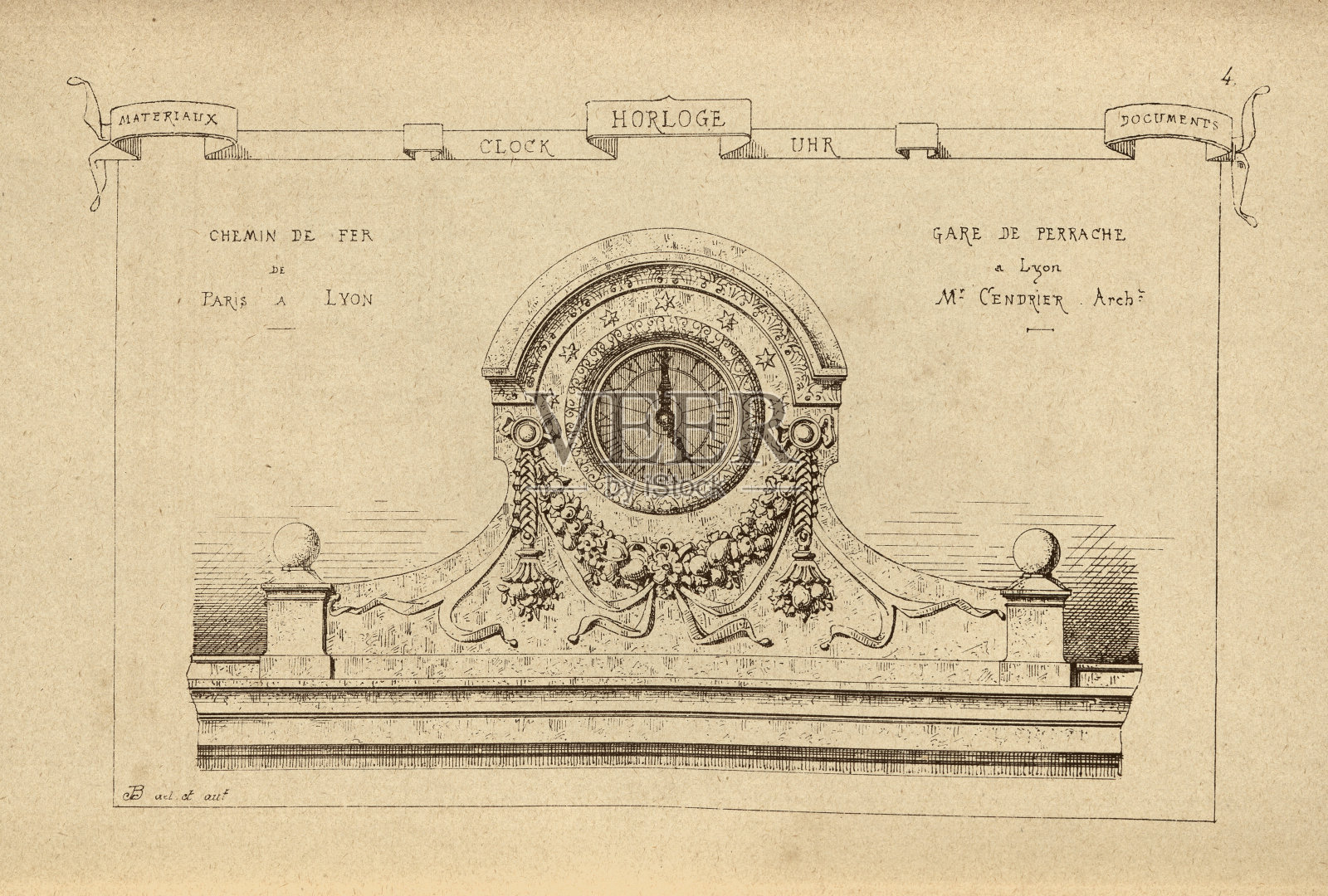 建筑斗篷，钟表，时间，建筑史，装饰和设计，艺术，法国，维多利亚，19世纪插画图片素材