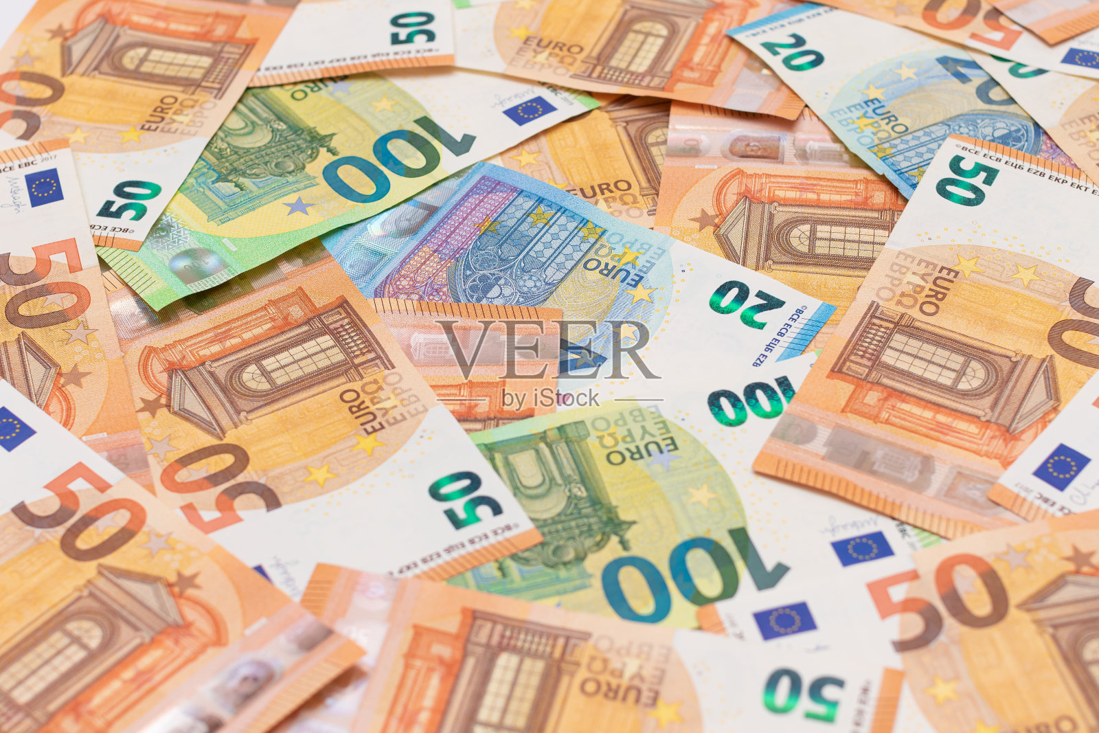 不同的欧元纸币货币背景照片摄影图片
