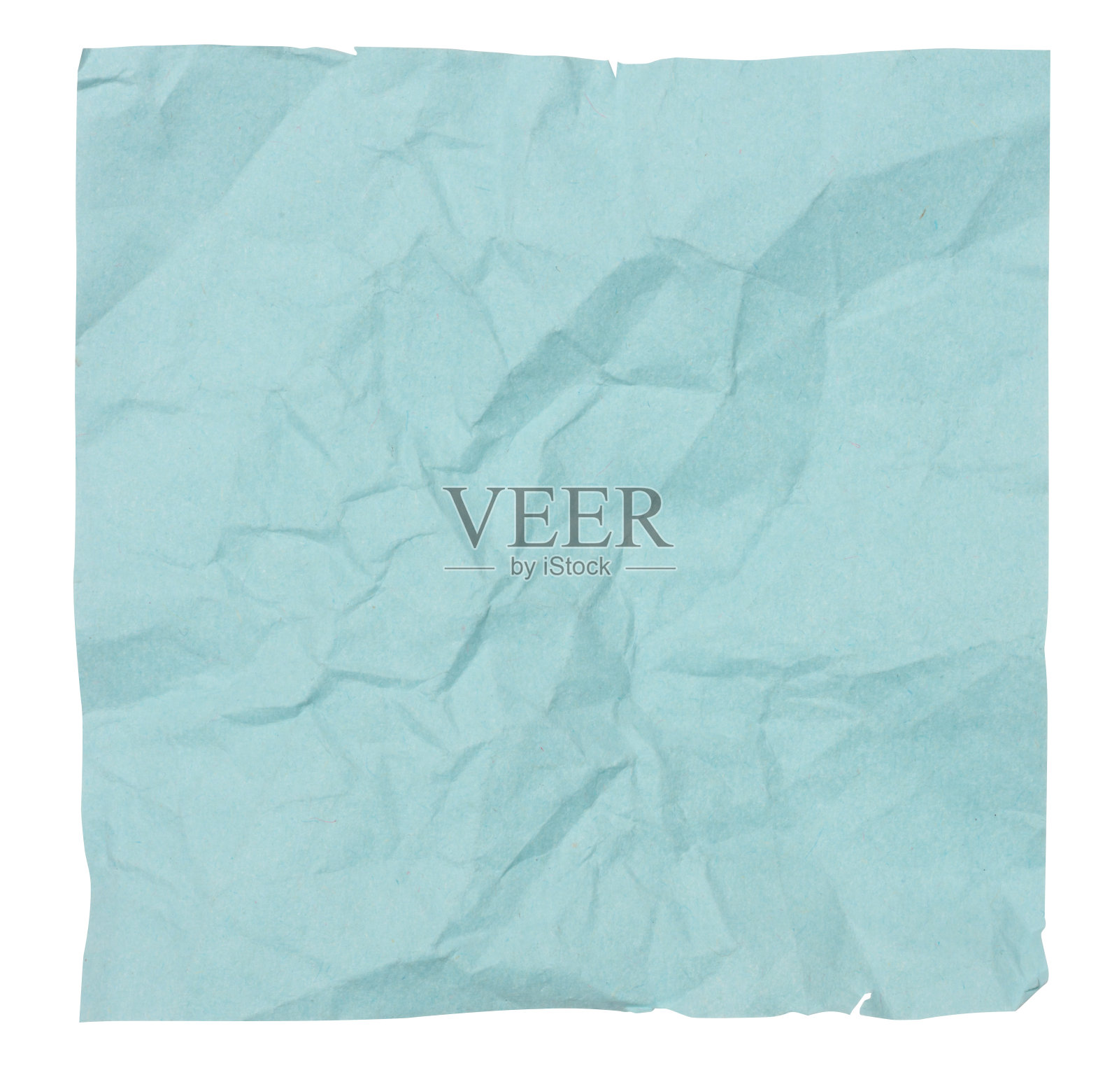 白色孤立背景上皱巴巴的蓝纸，便签照片摄影图片