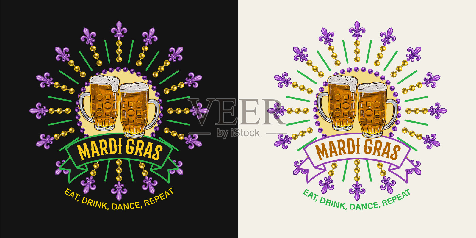 满杯啤酒的狂欢节标签插画图片素材