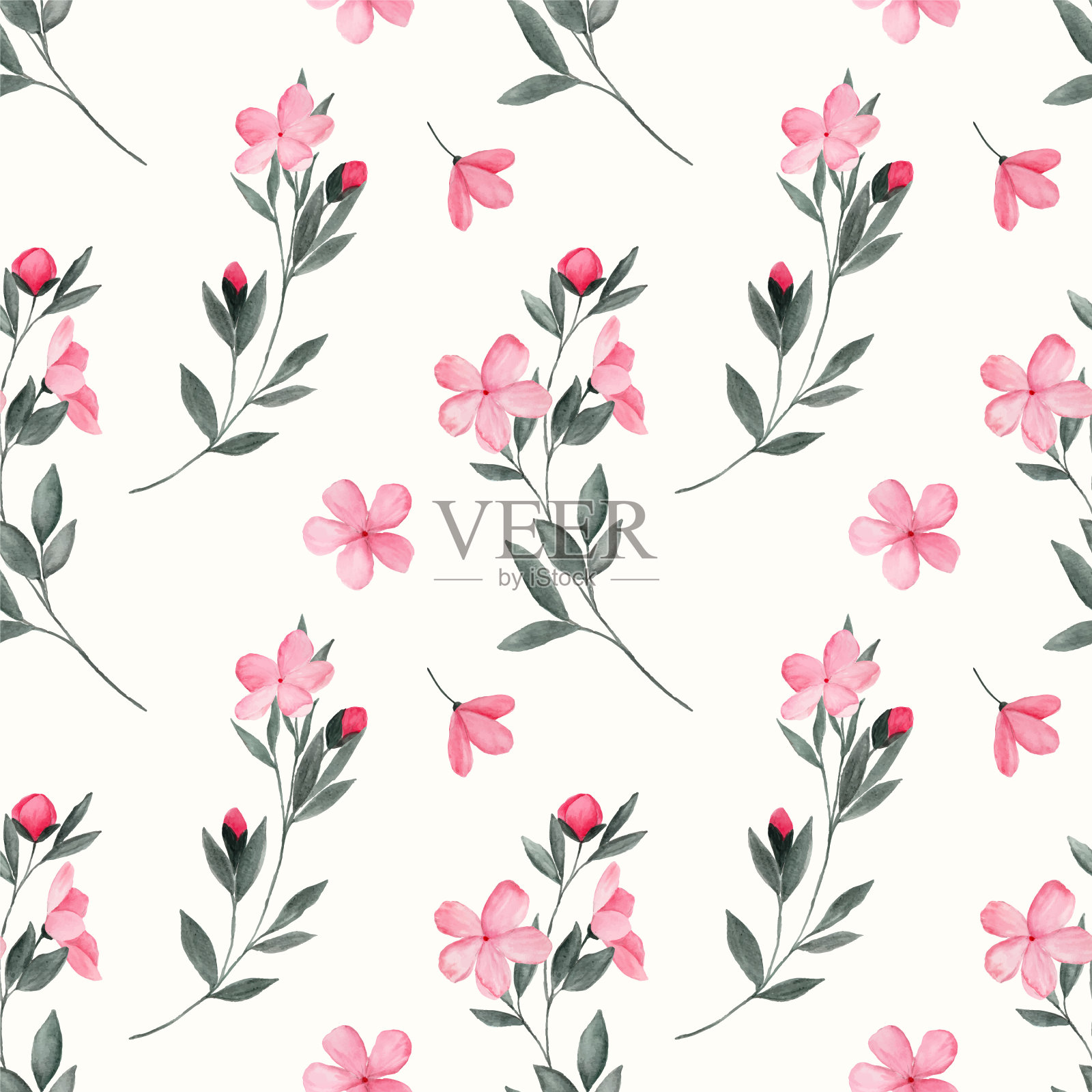 美丽的水彩粉红色花朵作为无缝图案插画图片素材