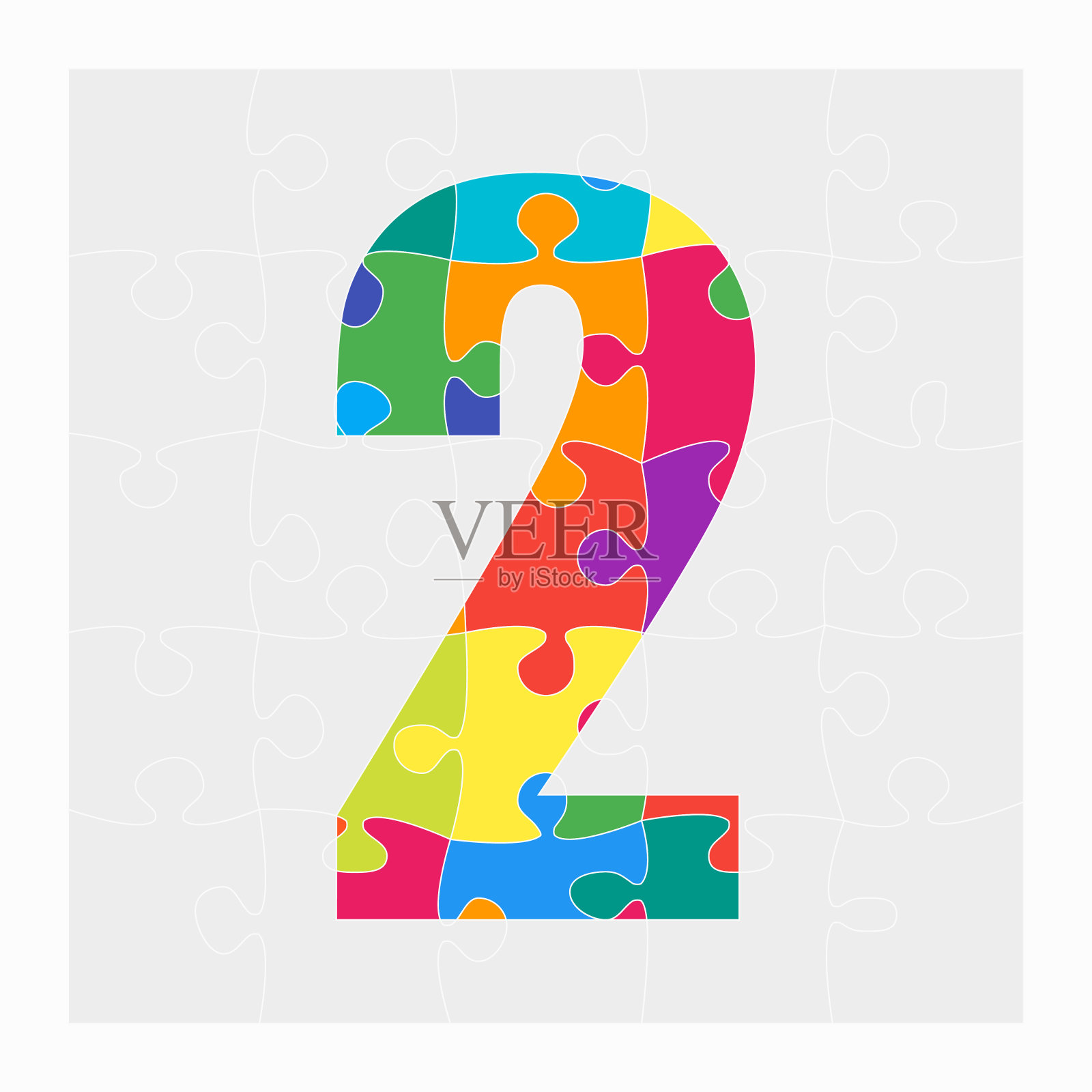 彩色拼图数- 2。拼图二插画图片素材