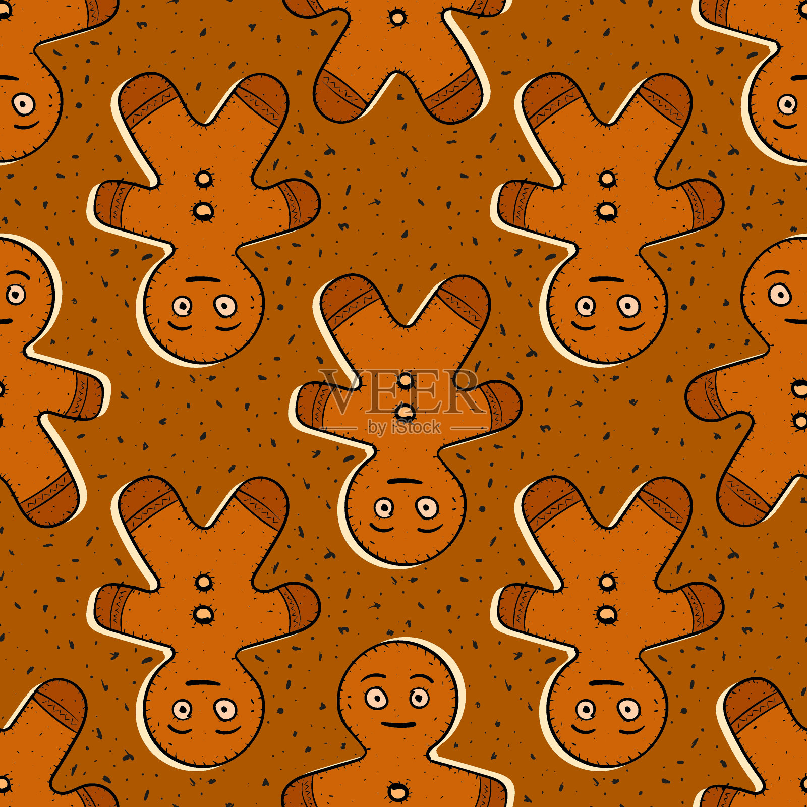 无缝重复图案的姜饼人的数字插画图片素材