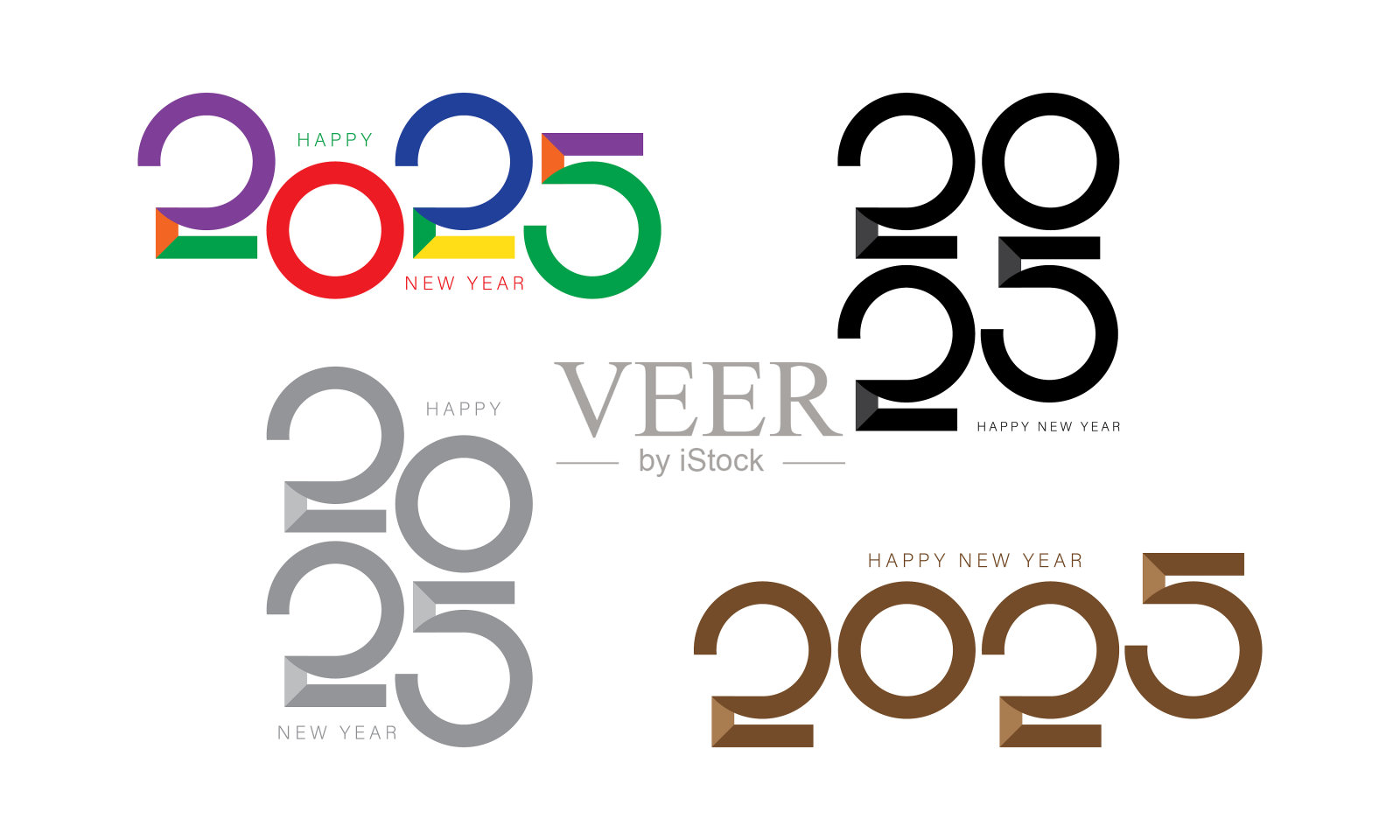 一套2025年新年标志文字设计概念。插画图片素材