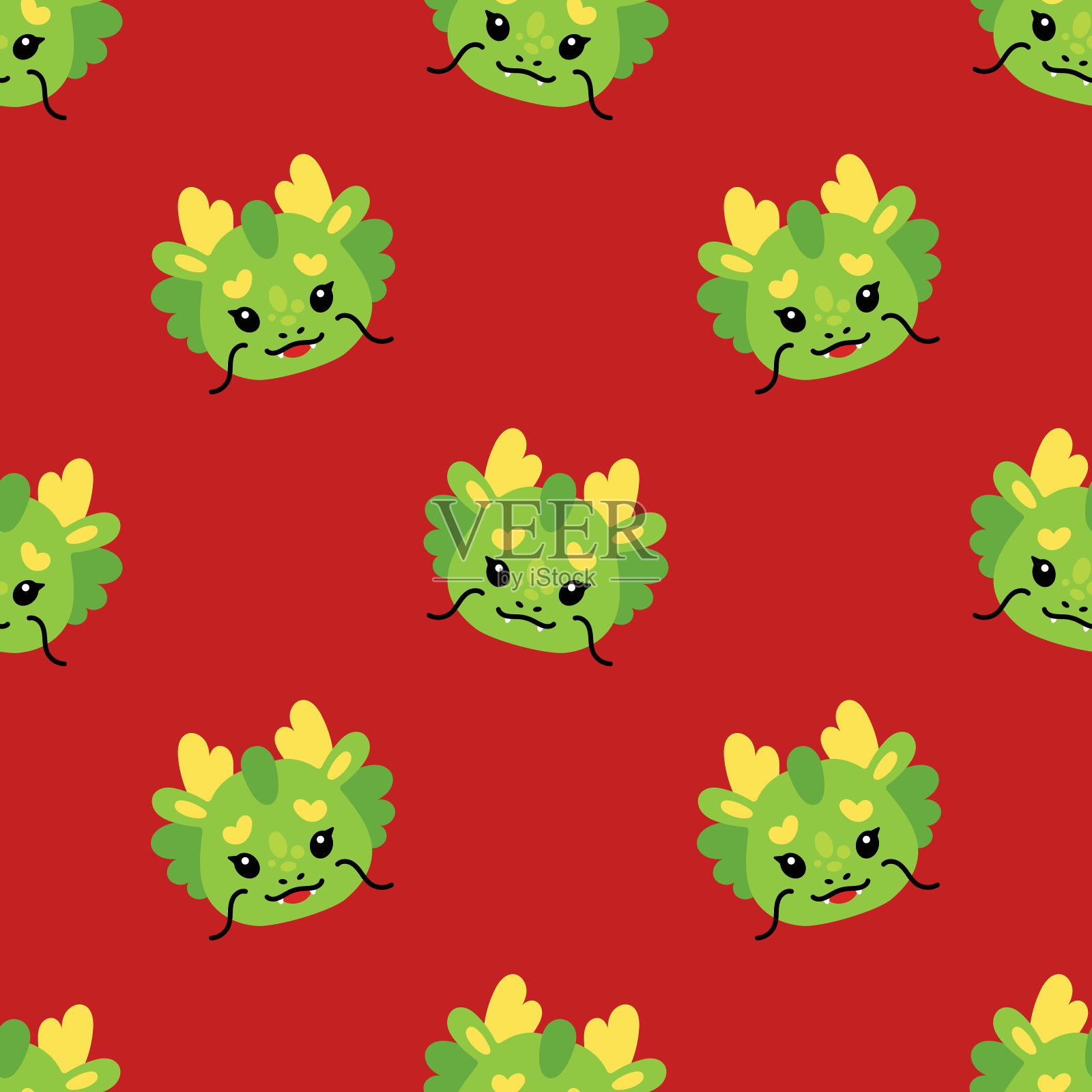 绿色的龙象征着中国2024年的新年。可爱的矢量字符。无缝矢量图案背景的纺织品，织物，壁纸，包装插画图片素材