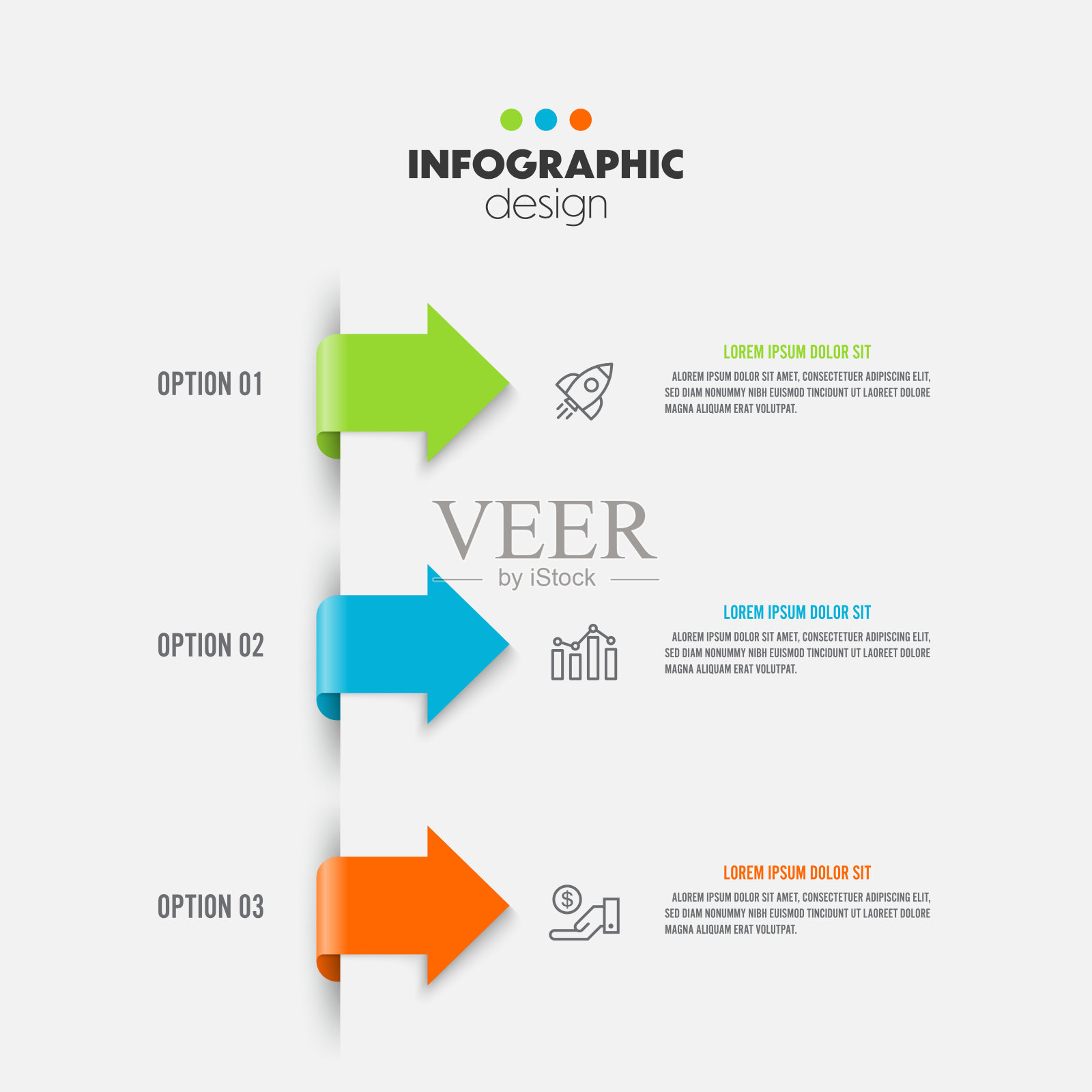 矢量箭头信息图表模板的图表，图形，演示文稿和业务概念图与3个选项。插画图片素材