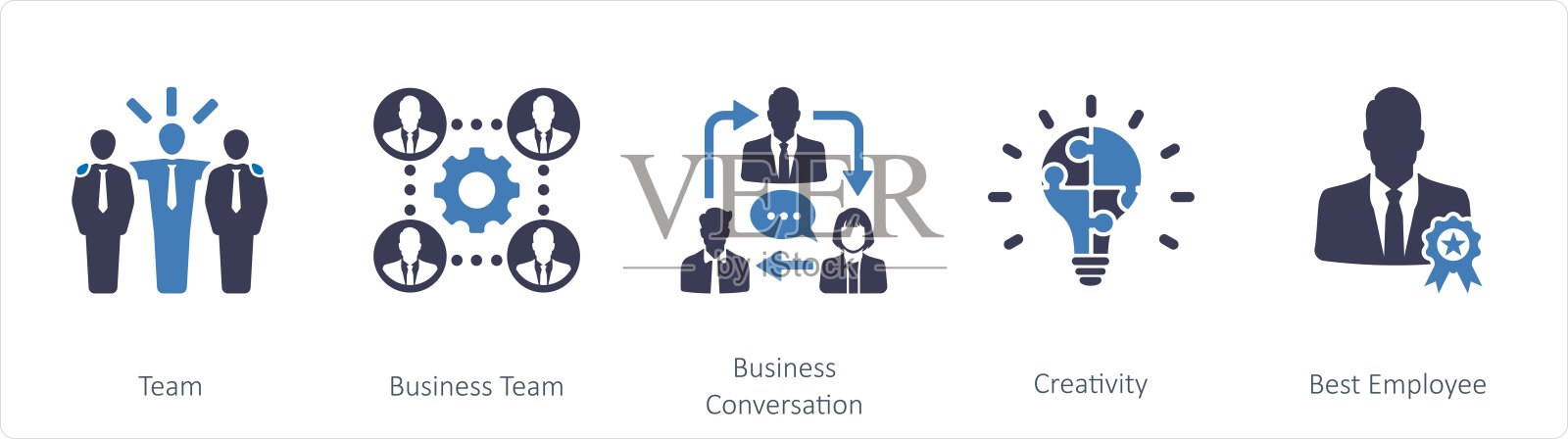 一组5个混合图标作为团队，业务团队，业务对话插画图片素材