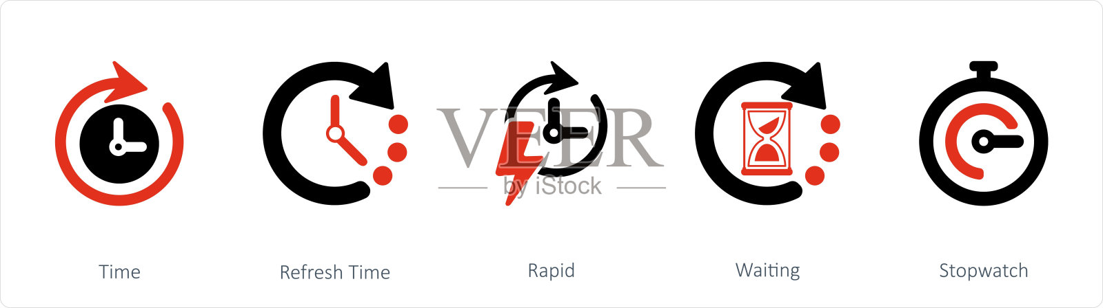 一组5个混合图标作为时间，刷新时间，快速插画图片素材