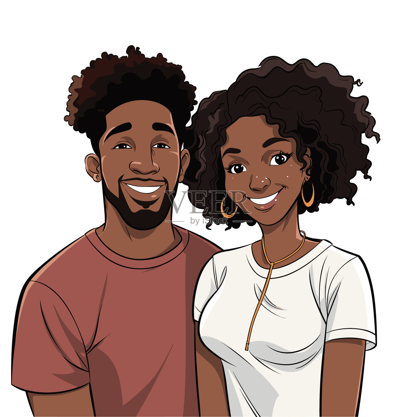 非洲夫妇手绘漫画非洲夫妇插画图片素材