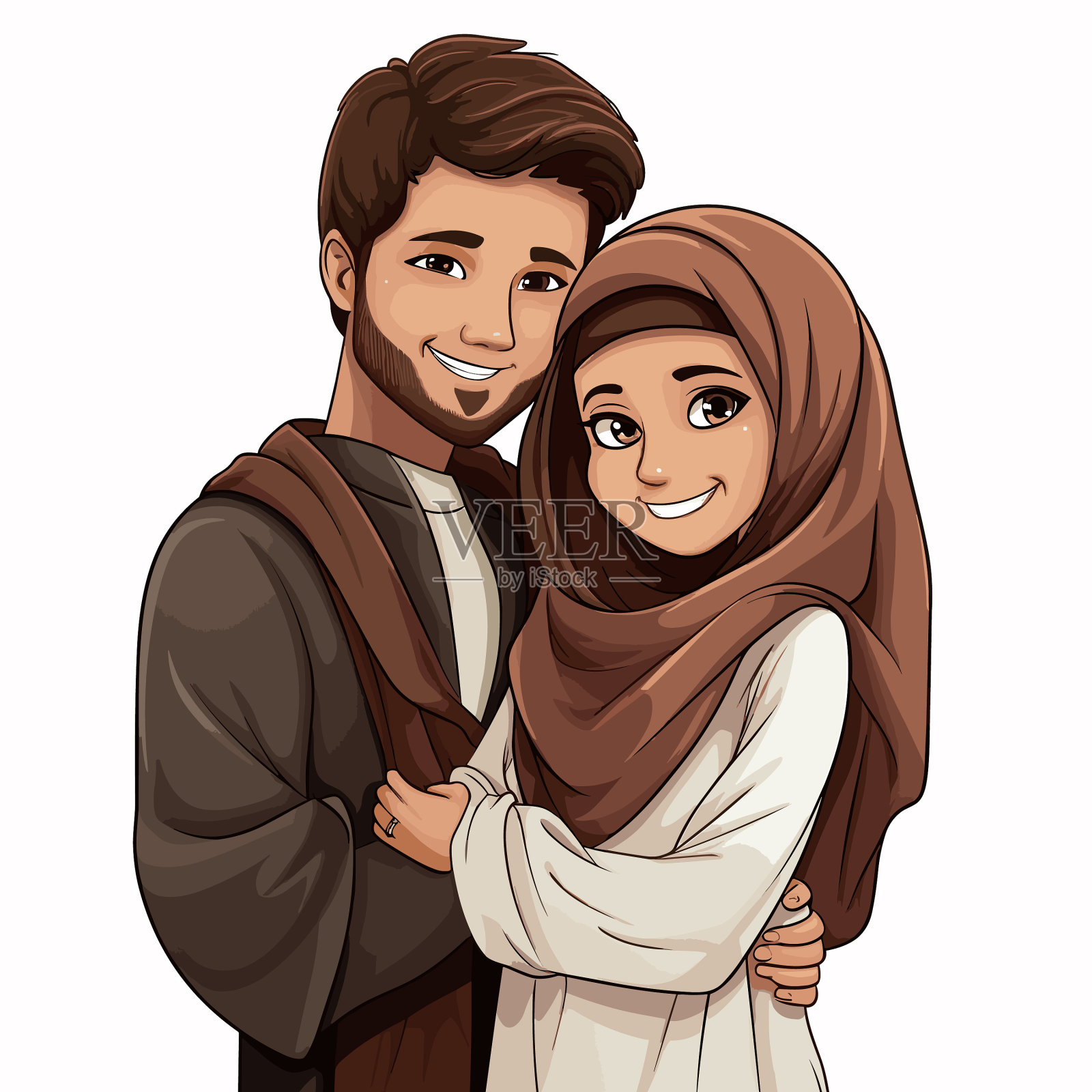 阿拉伯夫妇手绘漫画阿拉伯夫妇插画图片素材