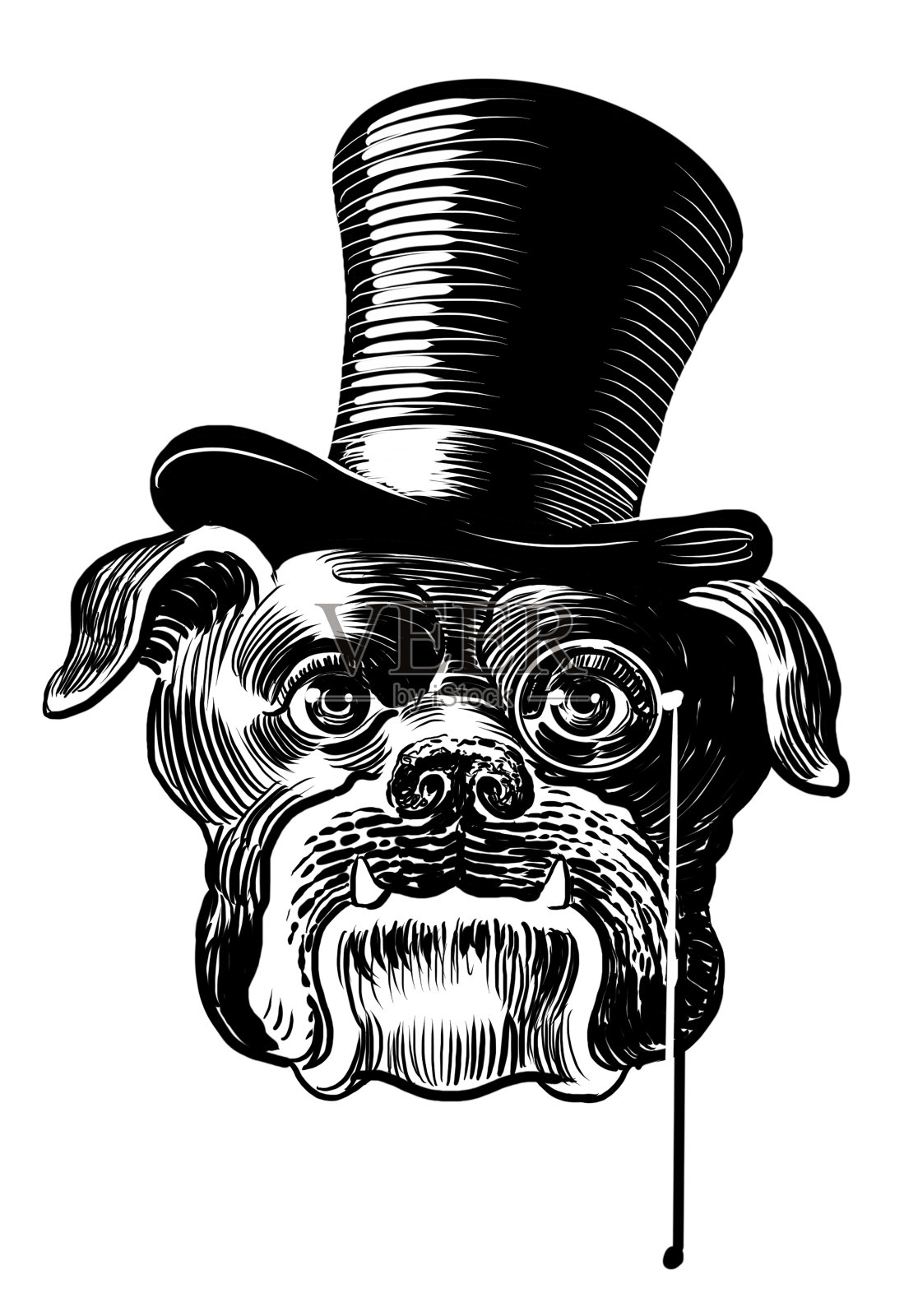 戴汽缸帽的牛狗头插画图片素材