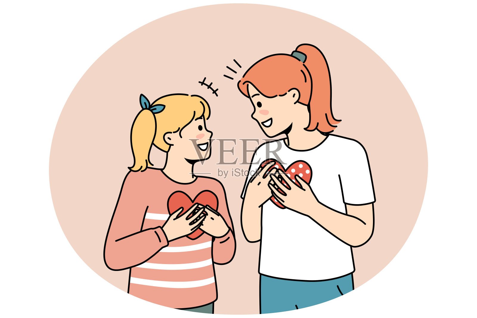 手里拿着纸心形的微笑女孩插画图片素材