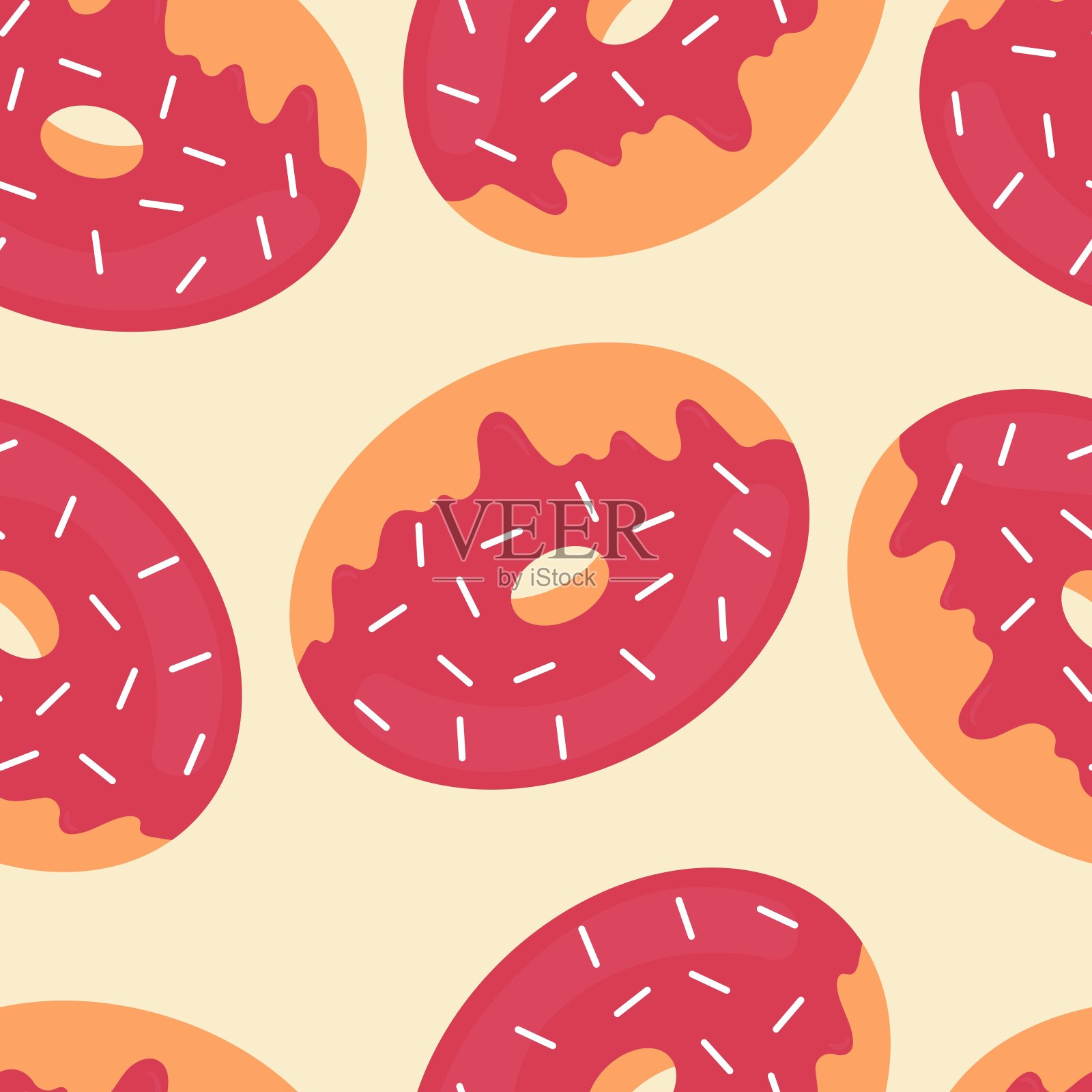 甜甜圈无缝图案。适用于背景，壁纸，织物，纺织品，包装纸，印刷材料，和更多。插画图片素材