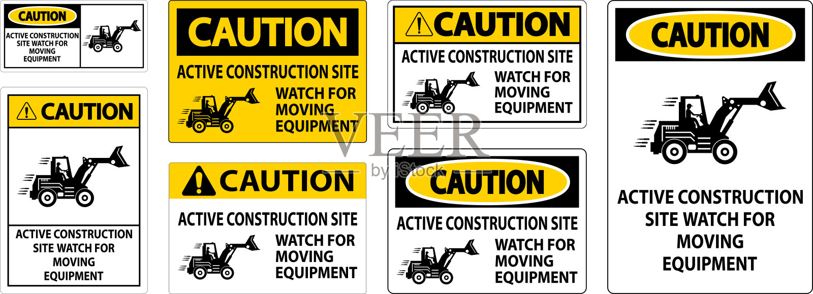 施工区域警告标志-施工现场活跃，注意移动设备插画图片素材